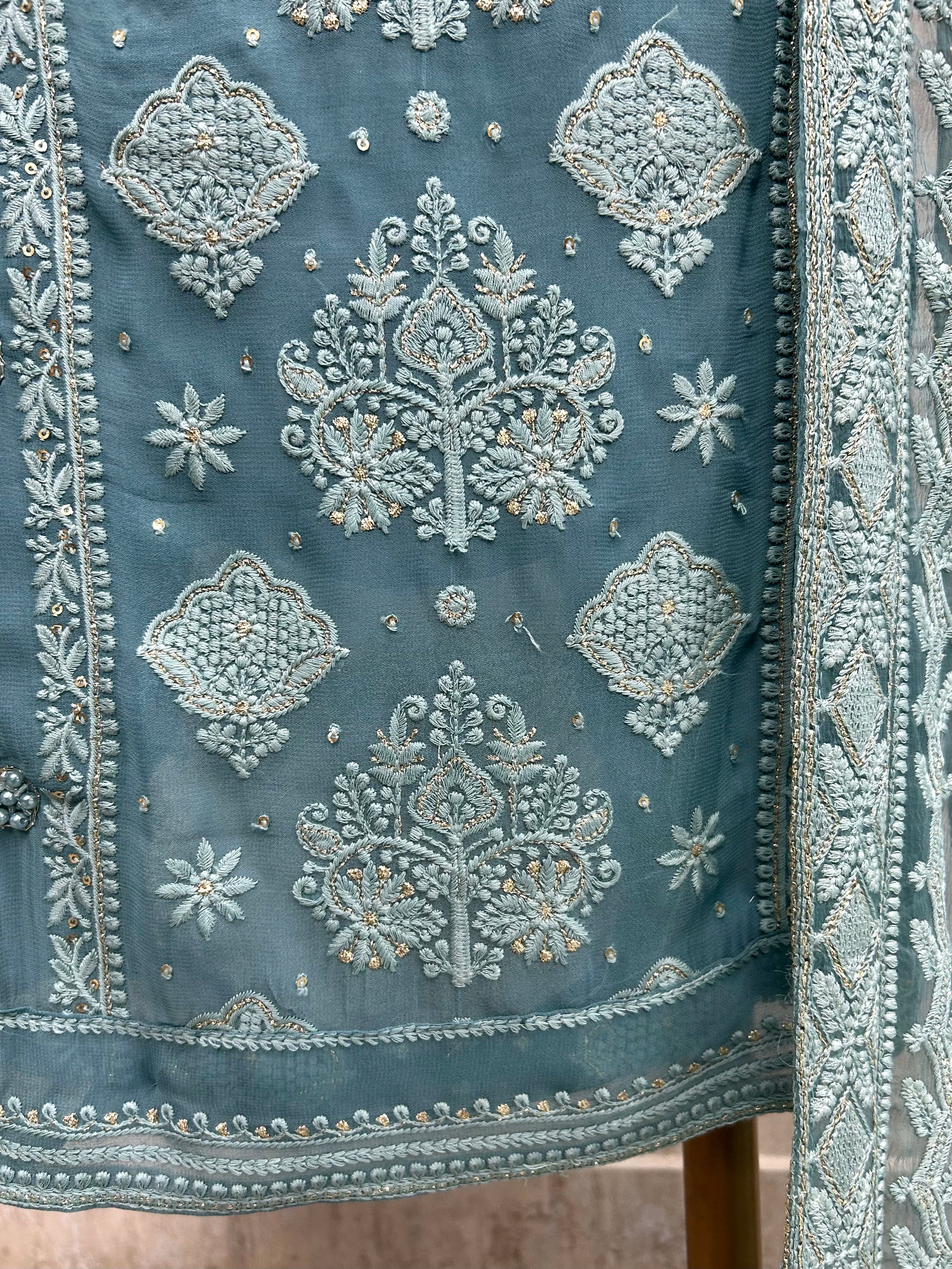 Lucknowi Chikankari & Pearl Work Georgette Unstitched Suit Set