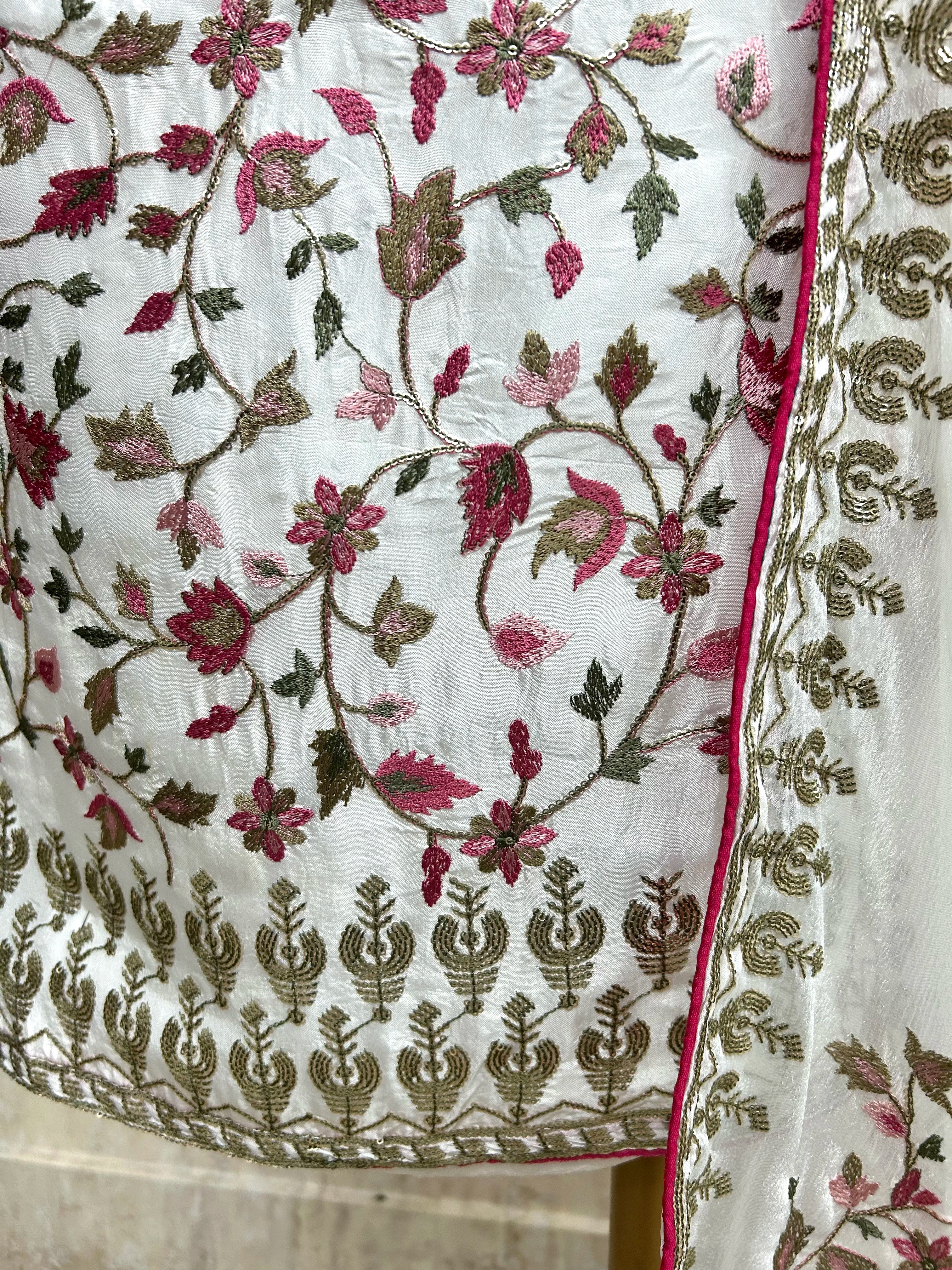 Opada Silk Unstitched Suit Set With Thread Embroidery