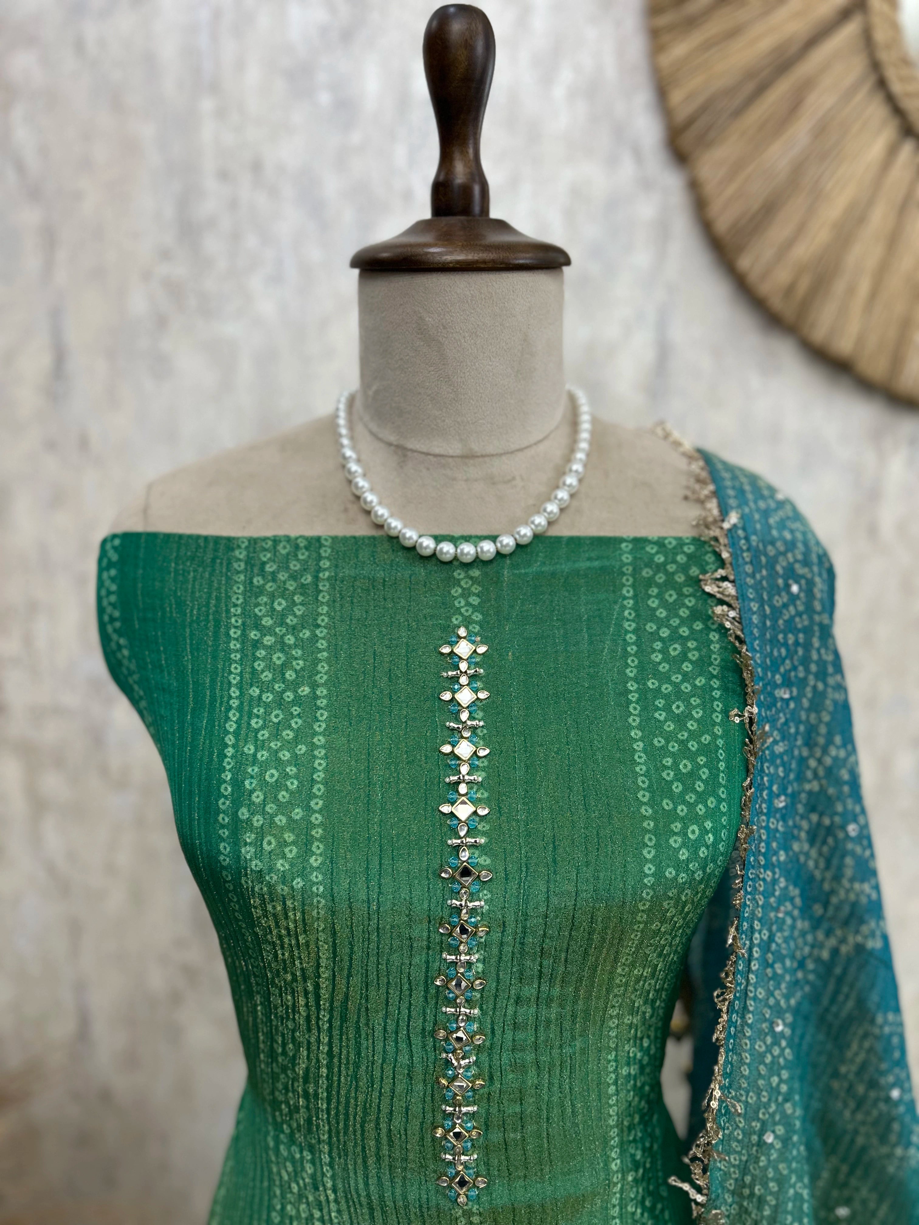 Crush Tissue Unstitched Suit Set With Ombre Effect