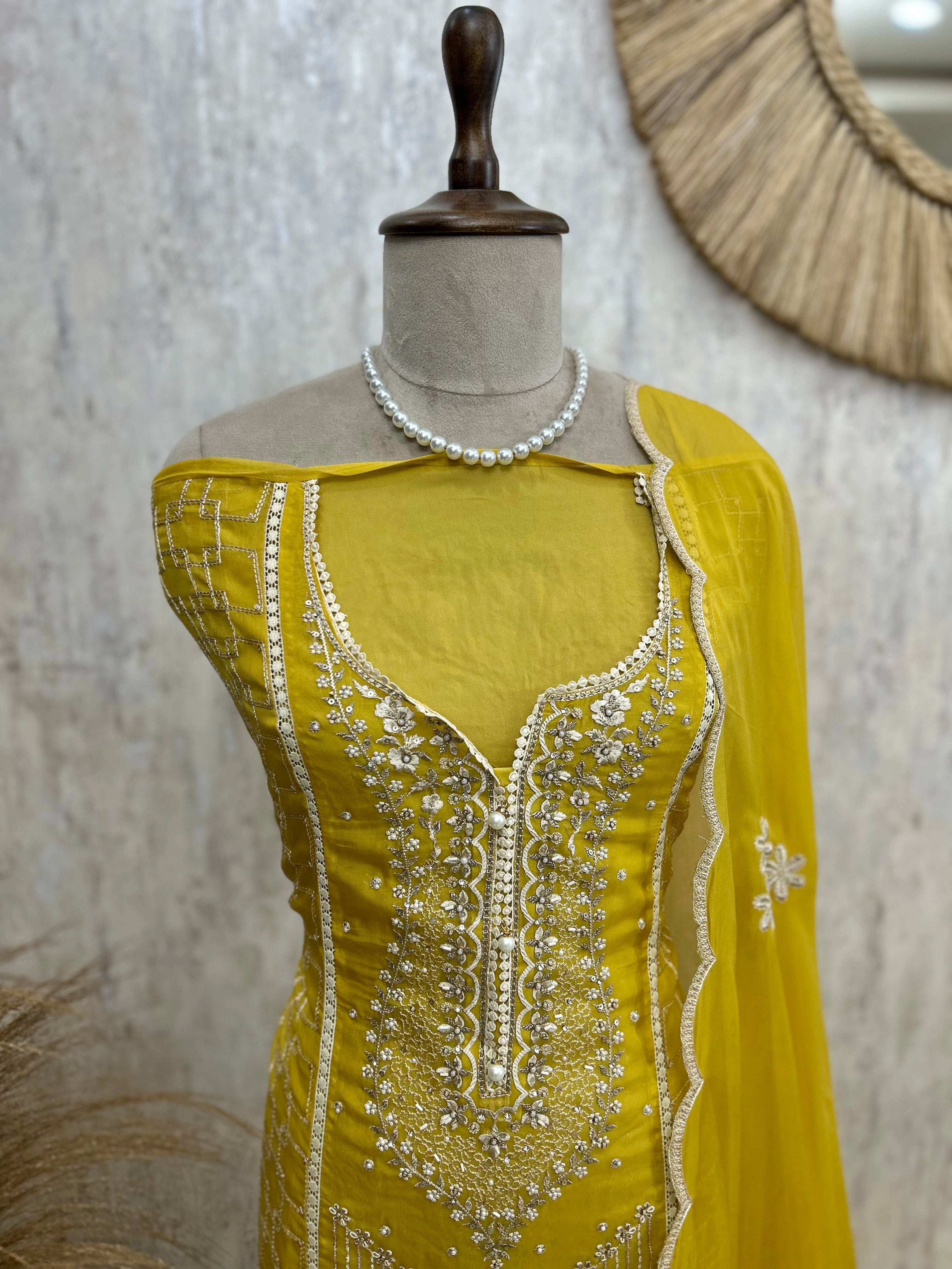 Organza Unstitched Suit Set With Bead Work