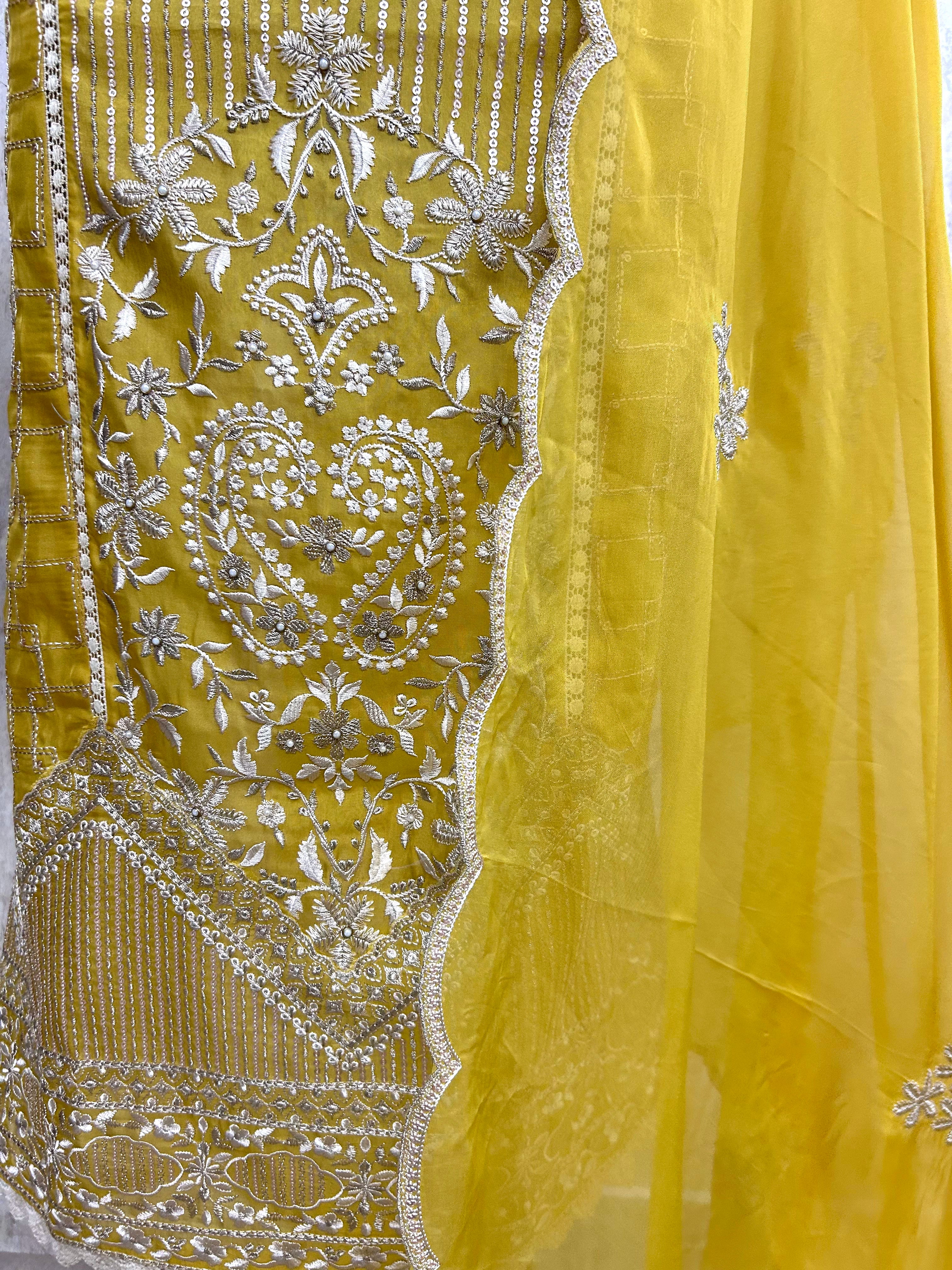 Organza Unstitched Suit Set With Bead Work