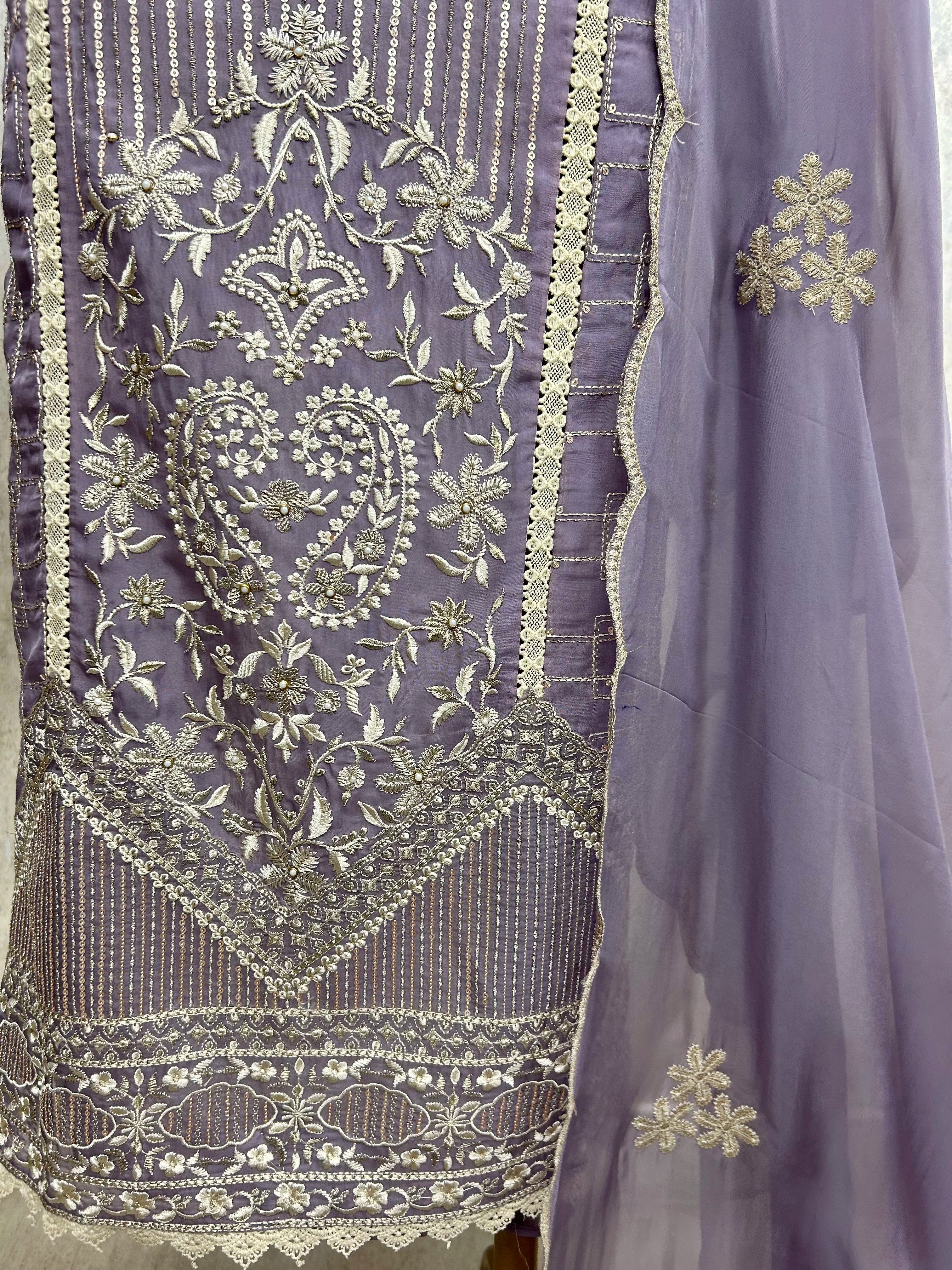 Organza Unstitched Suit Set With Bead Work