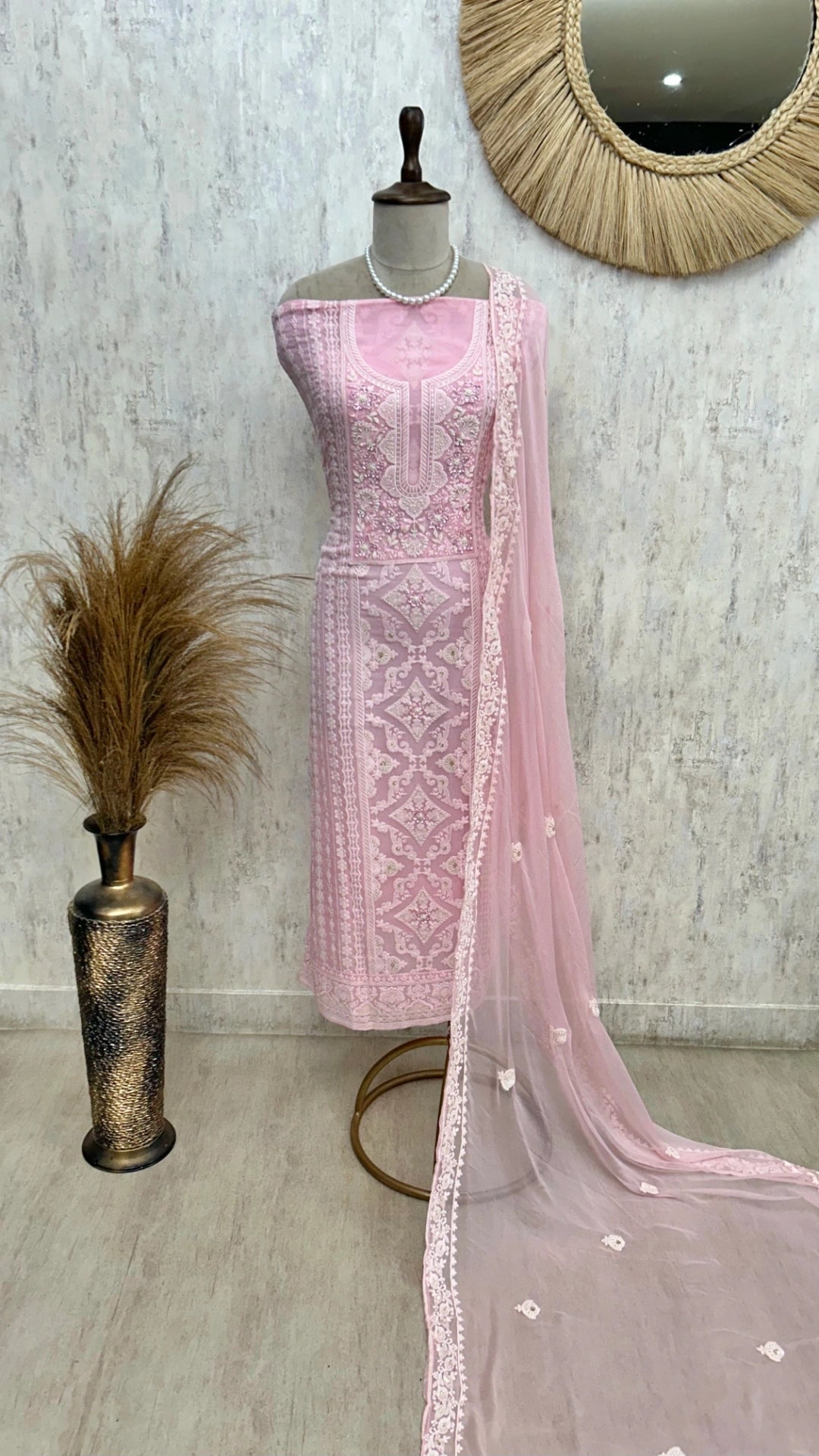 Lucknowi Georgette Unstitched Suit Set