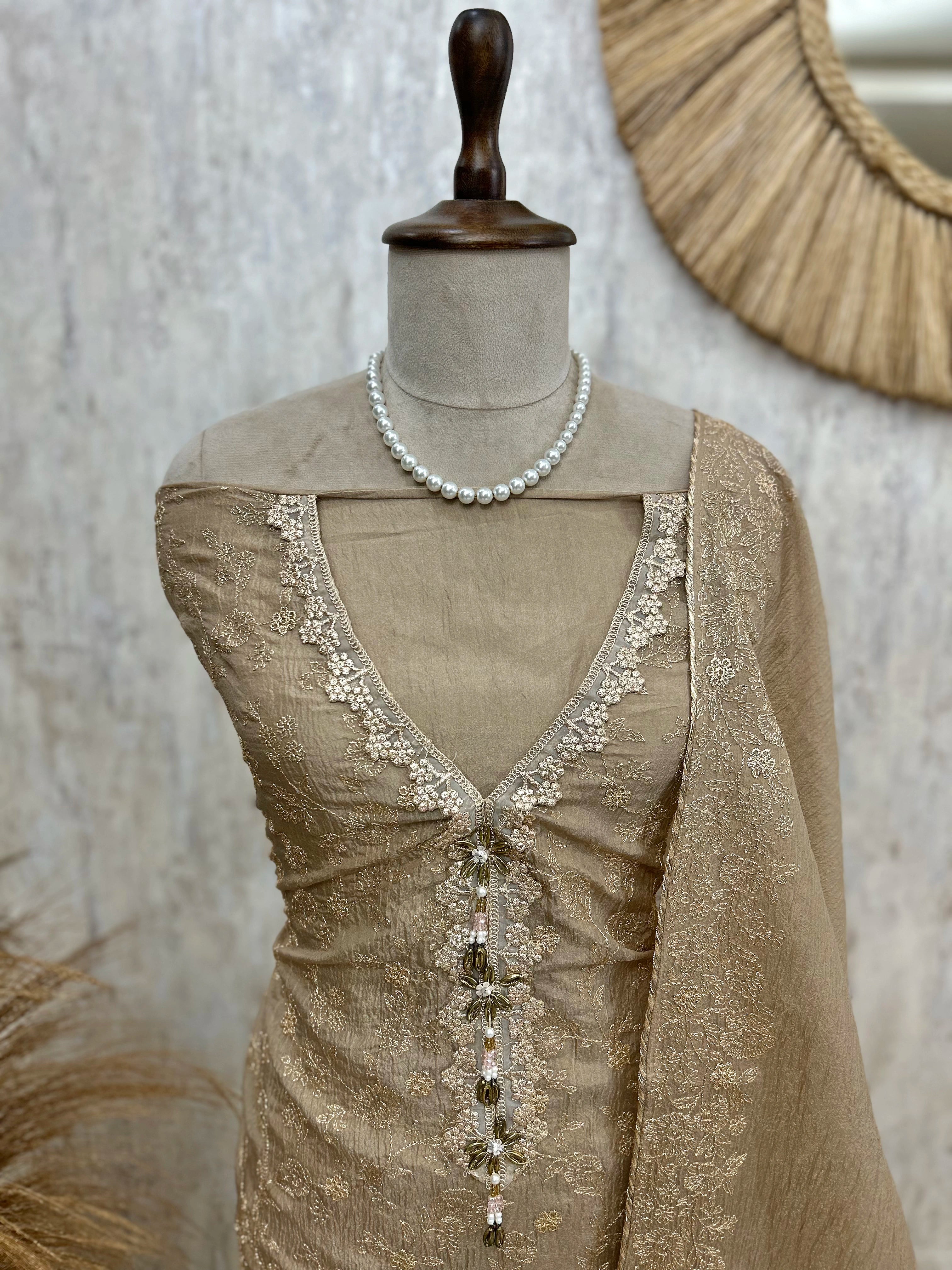 Crust Onex Unstitched Suit Set With Thread Embroidery
