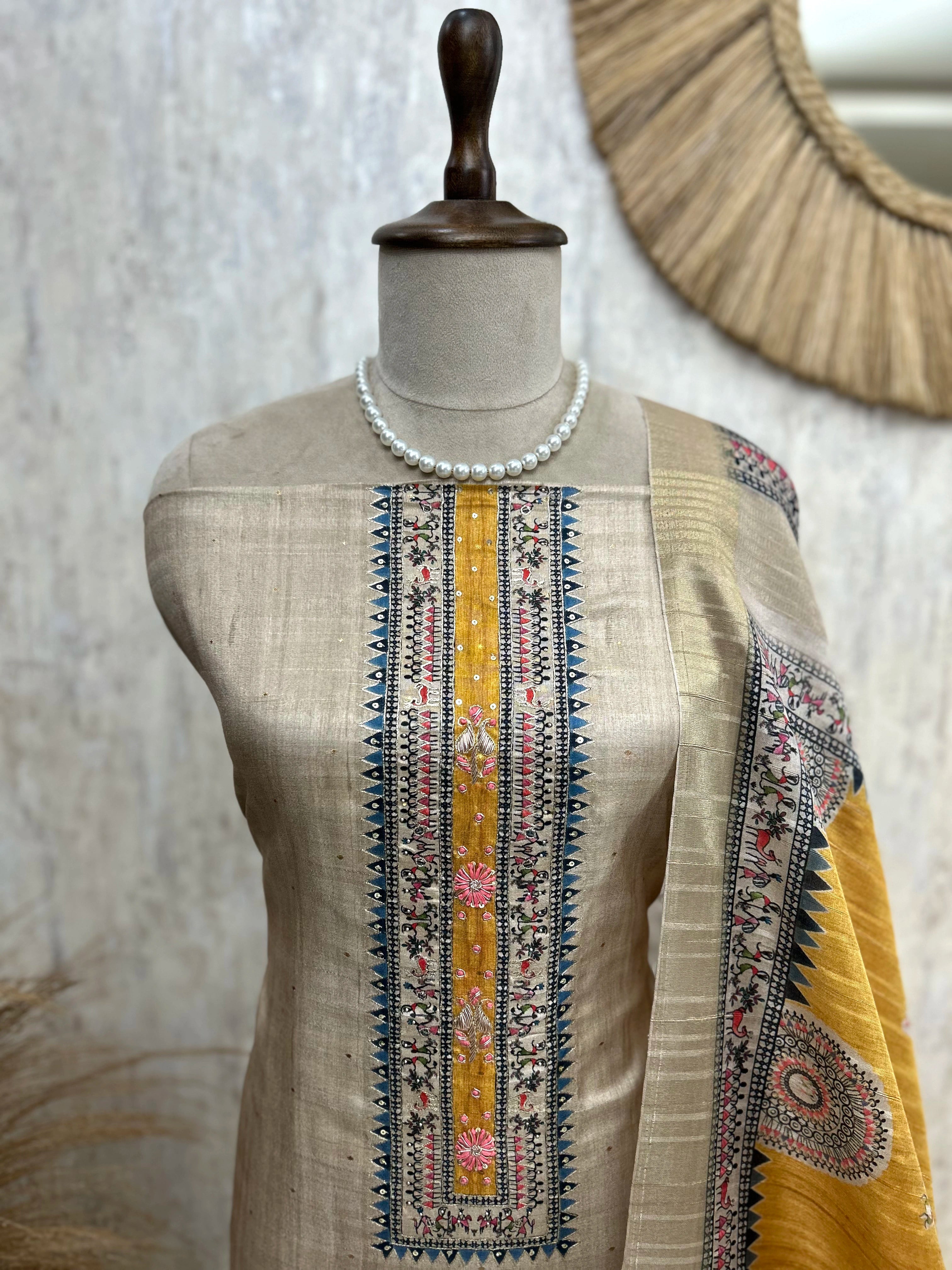 Tussar Printed Unstitched Suit Set