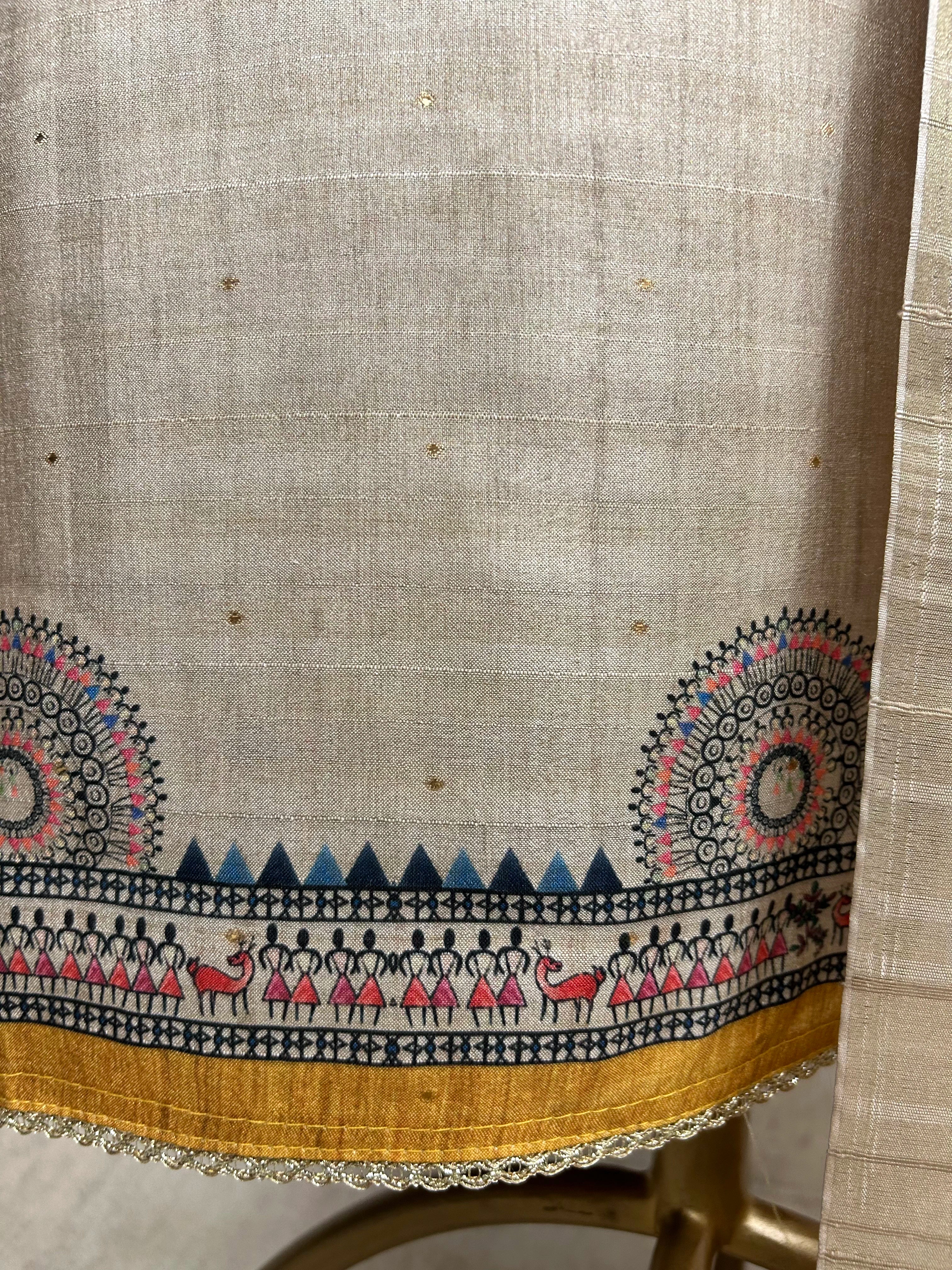 Tussar Printed Unstitched Suit Set