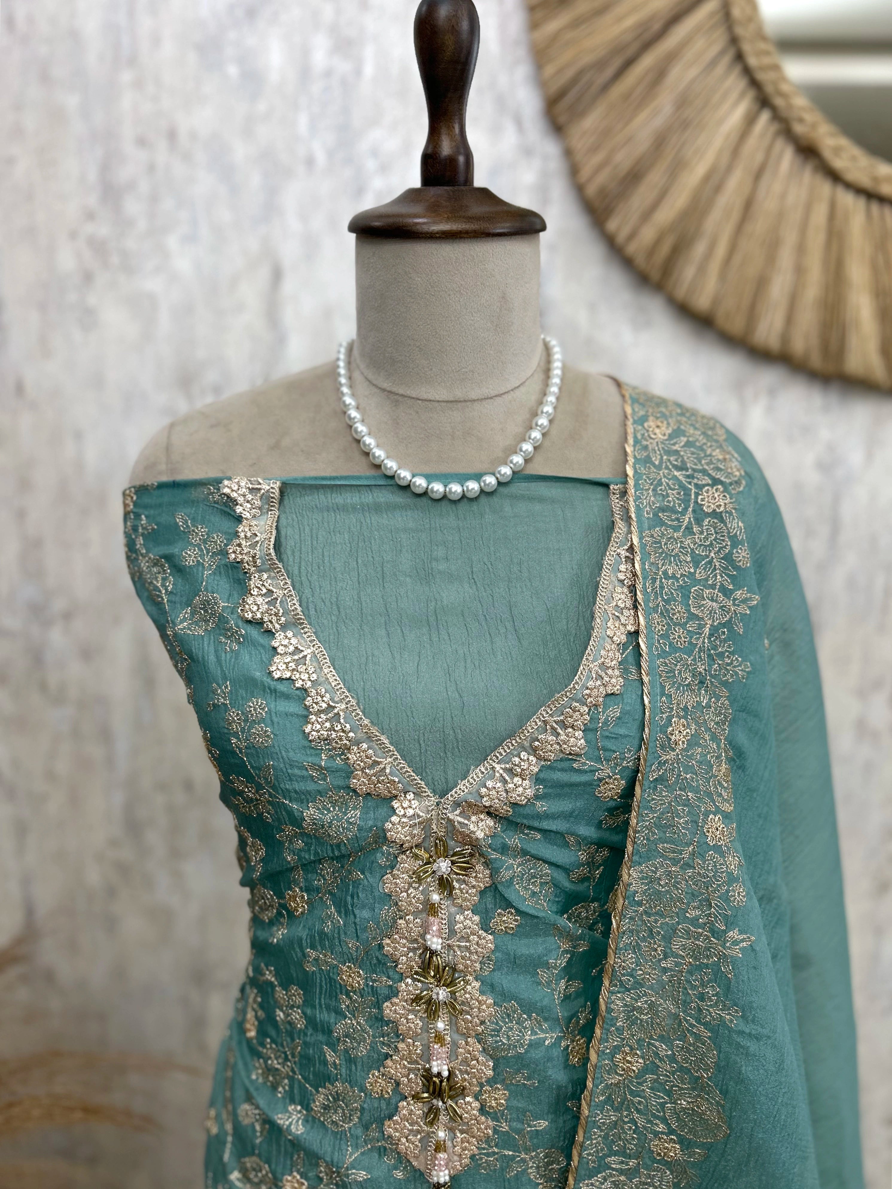 Crust Onex Unstitched Suit Set With Thread Embroidery