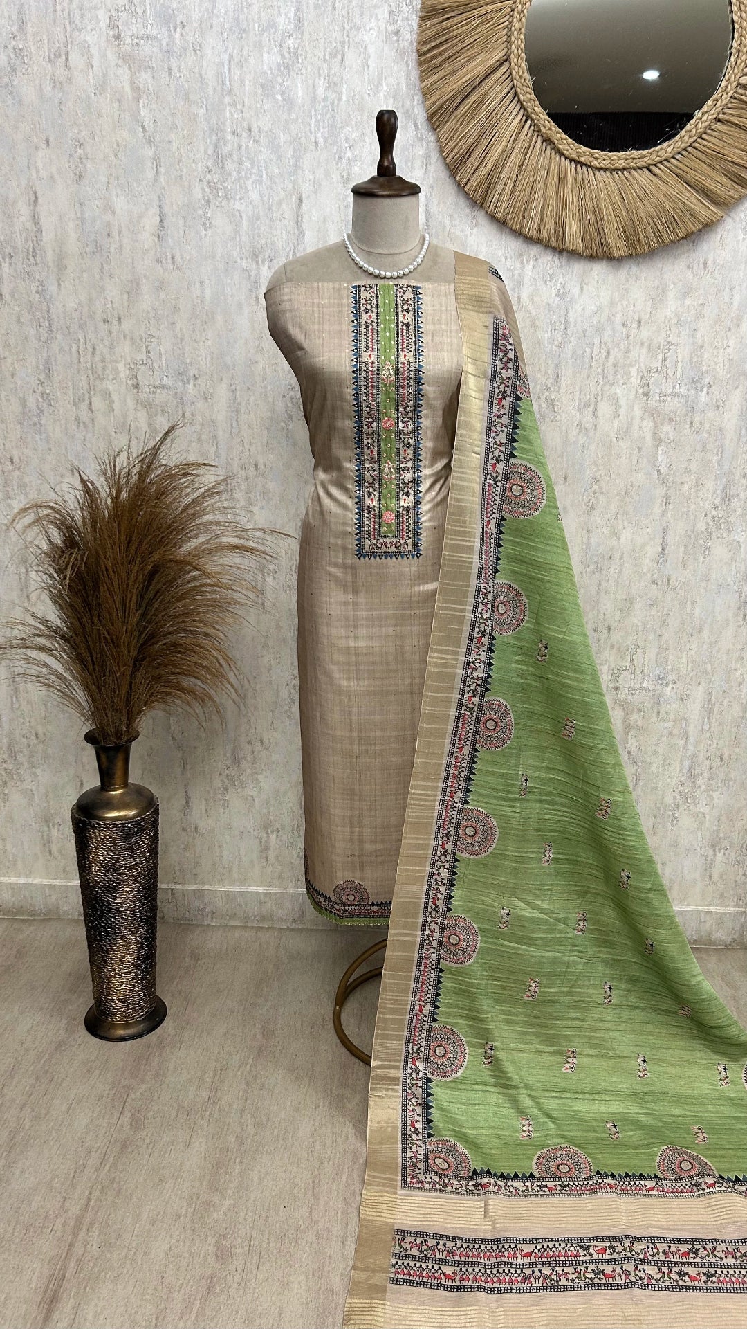 Tussar Printed Unstitched Suit Set