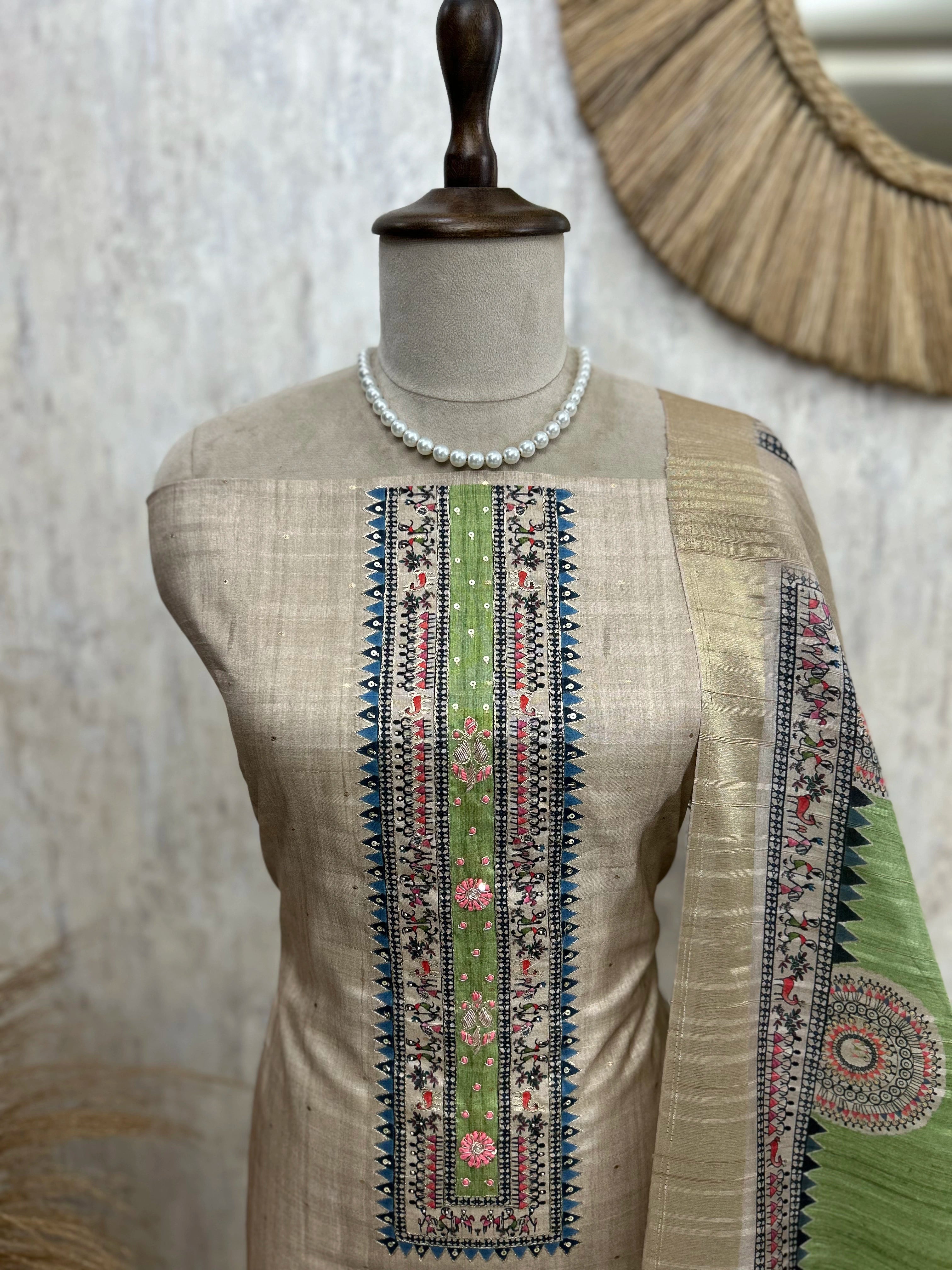 Tussar Printed Unstitched Suit Set
