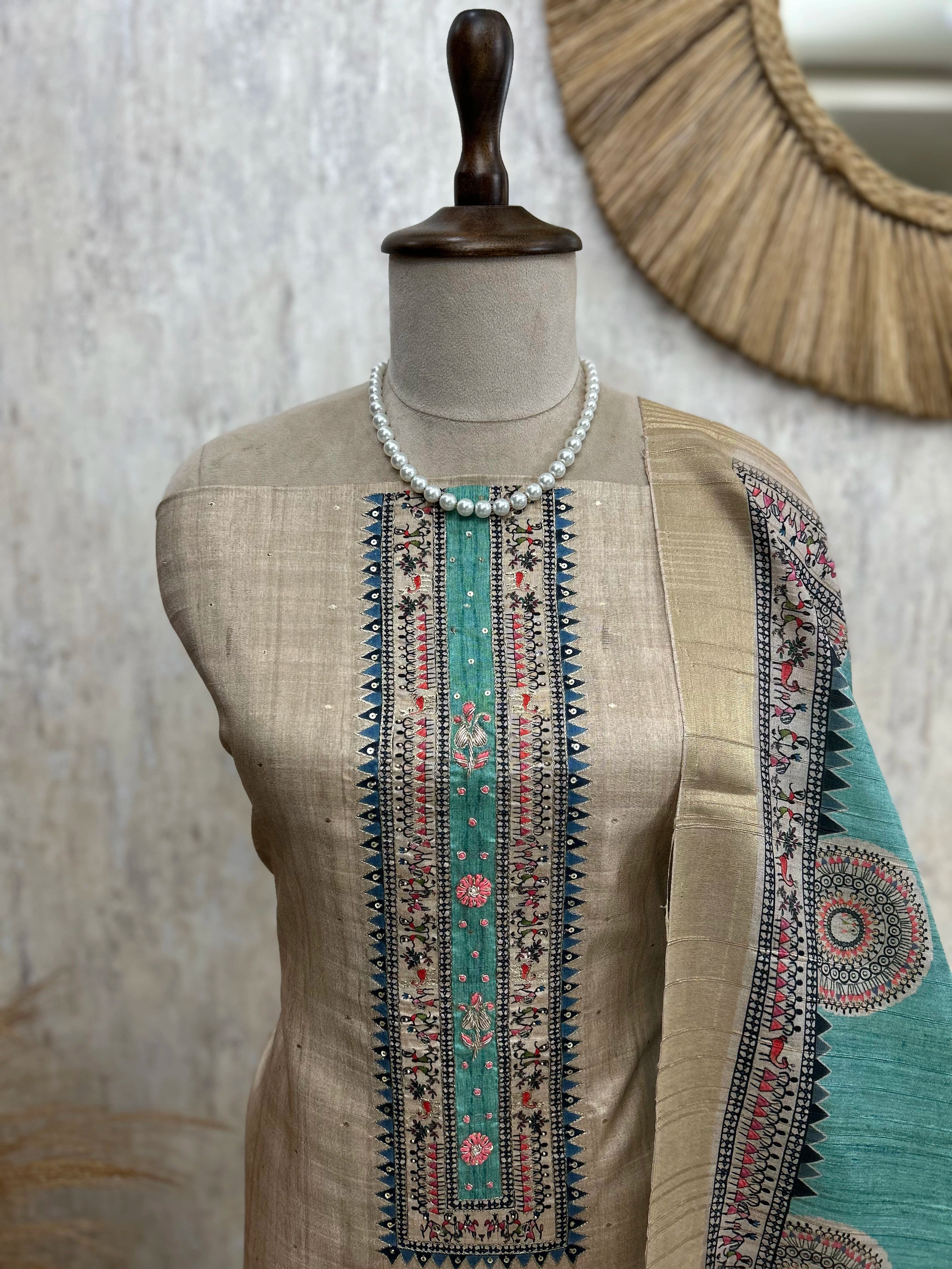 Tussar Printed Unstitched Suit Set