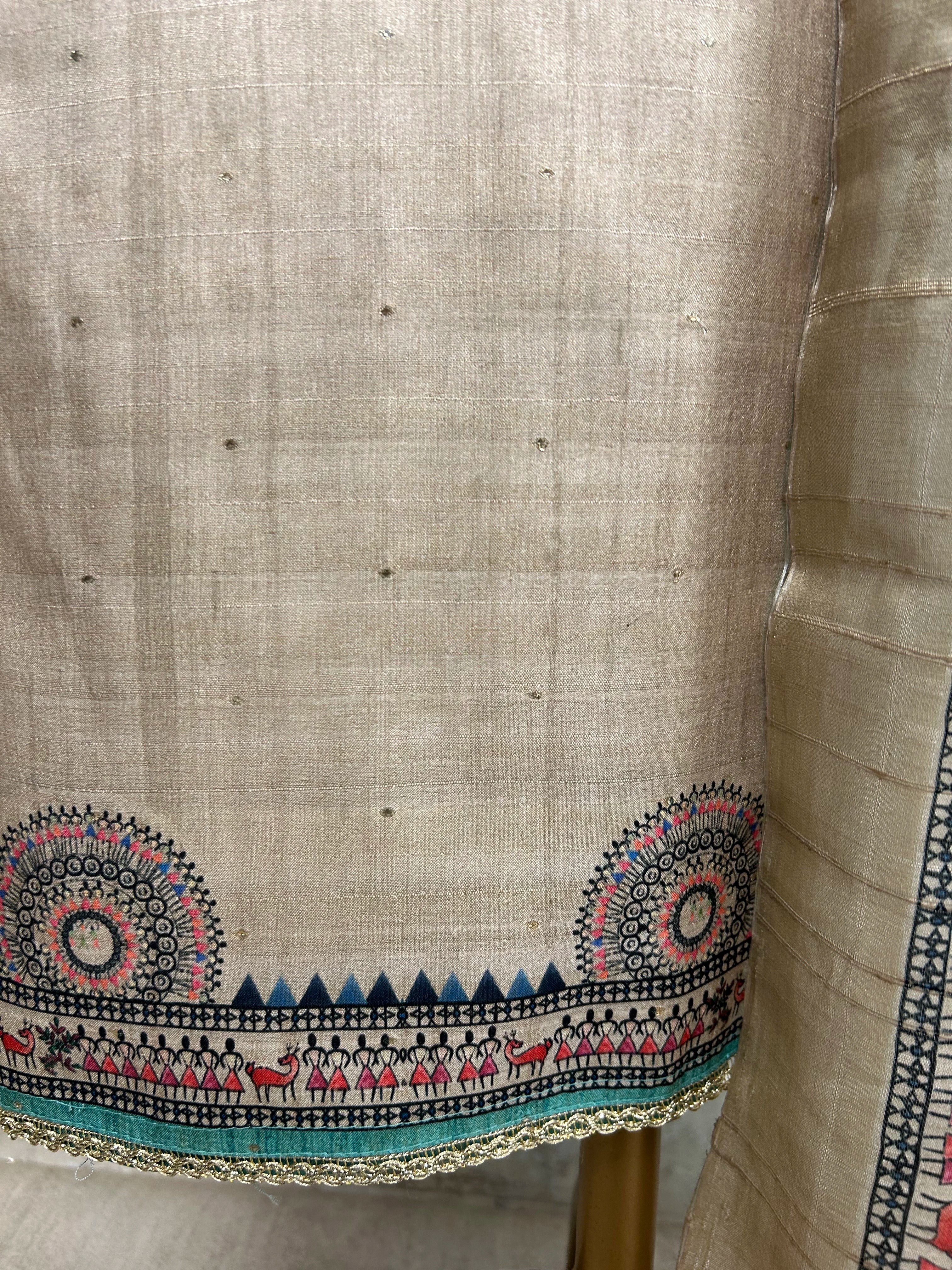Tussar Printed Unstitched Suit Set