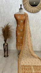 Maheshwari Unstitched Suit Set with Kantha