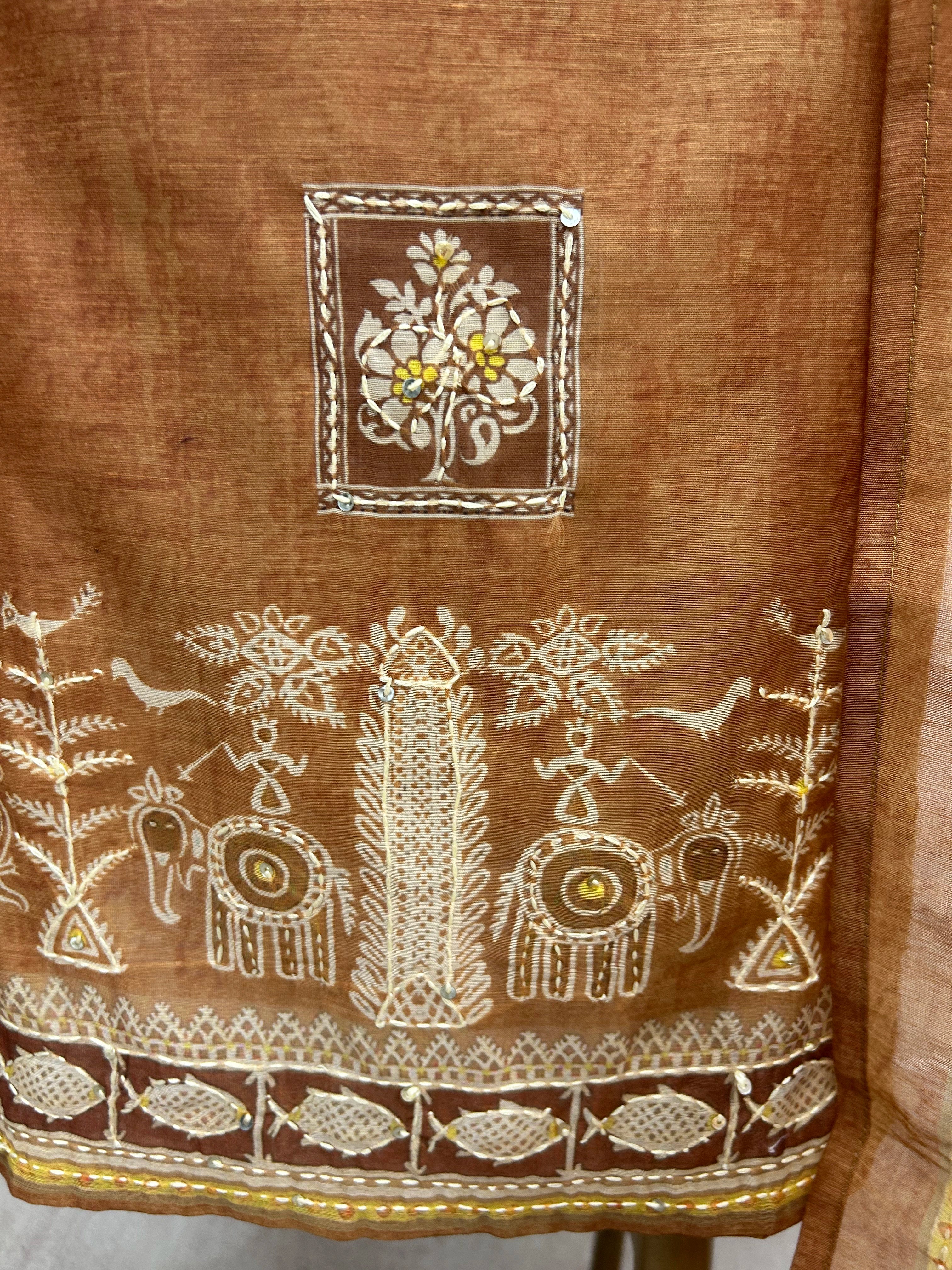 Maheshwari Unstitched Suit Set with Kantha