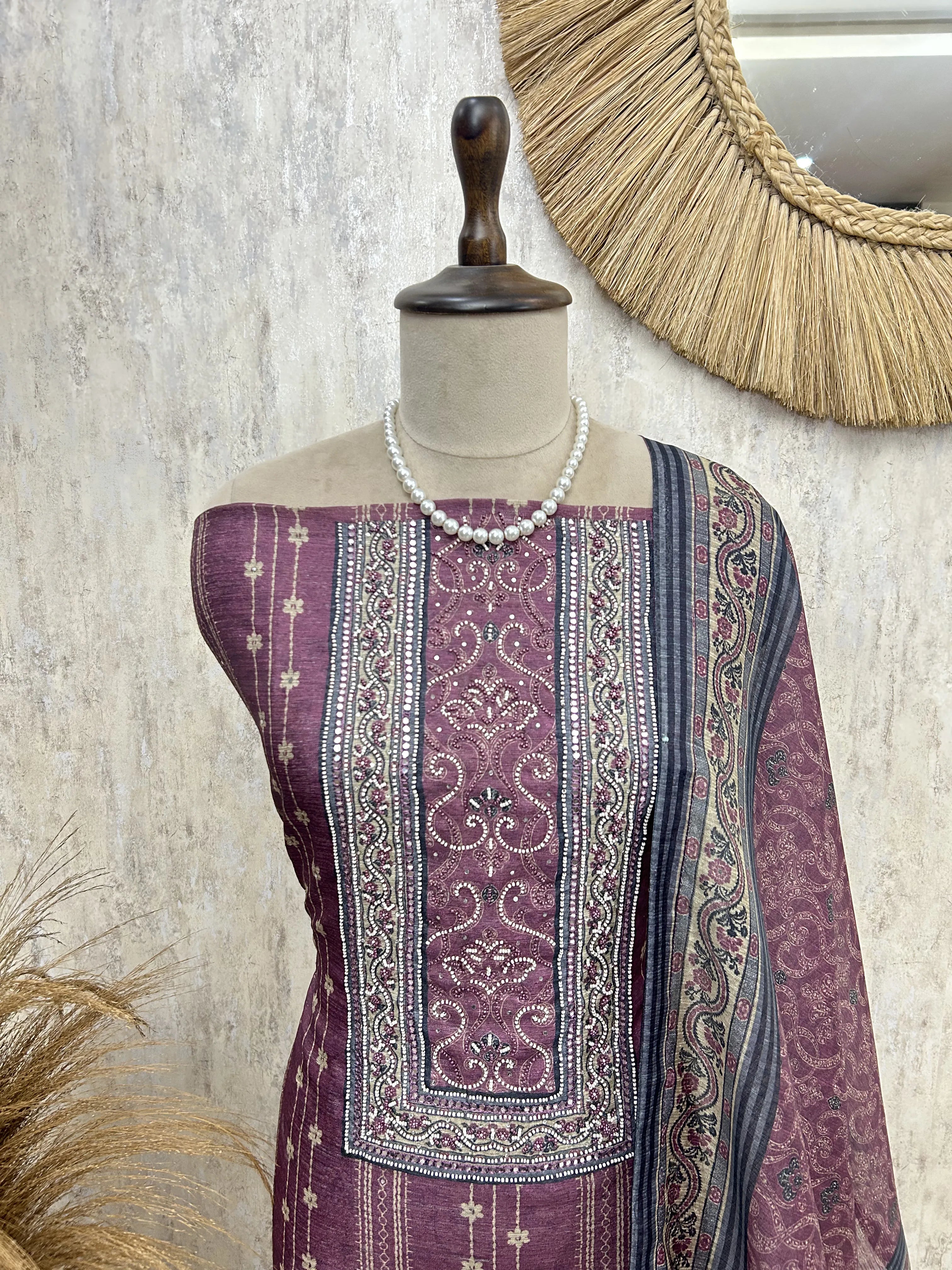 Regal Plum Elegance Unstiched Suit