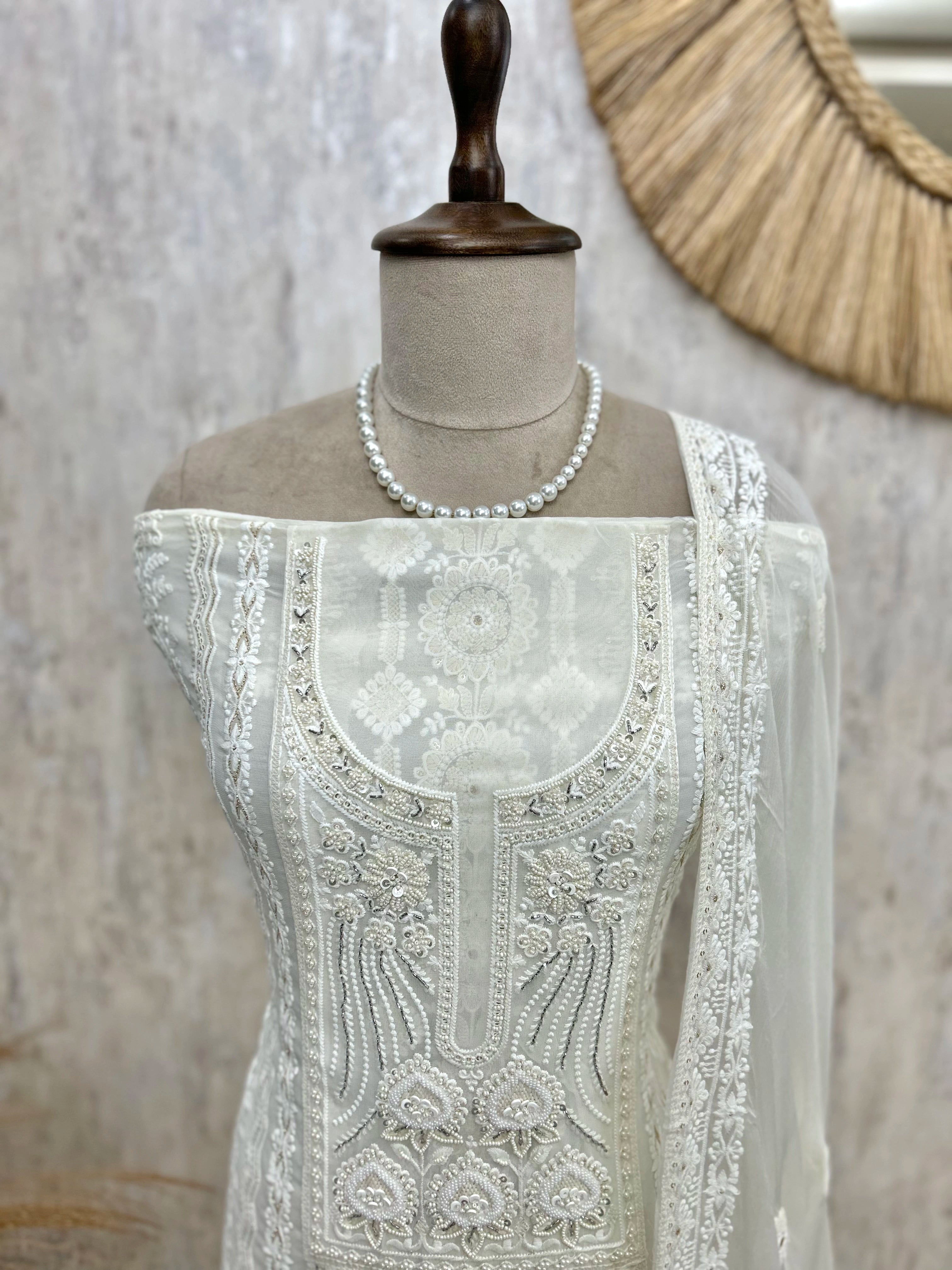 Georgette Unstitched Suit Set With Lucknowi Style