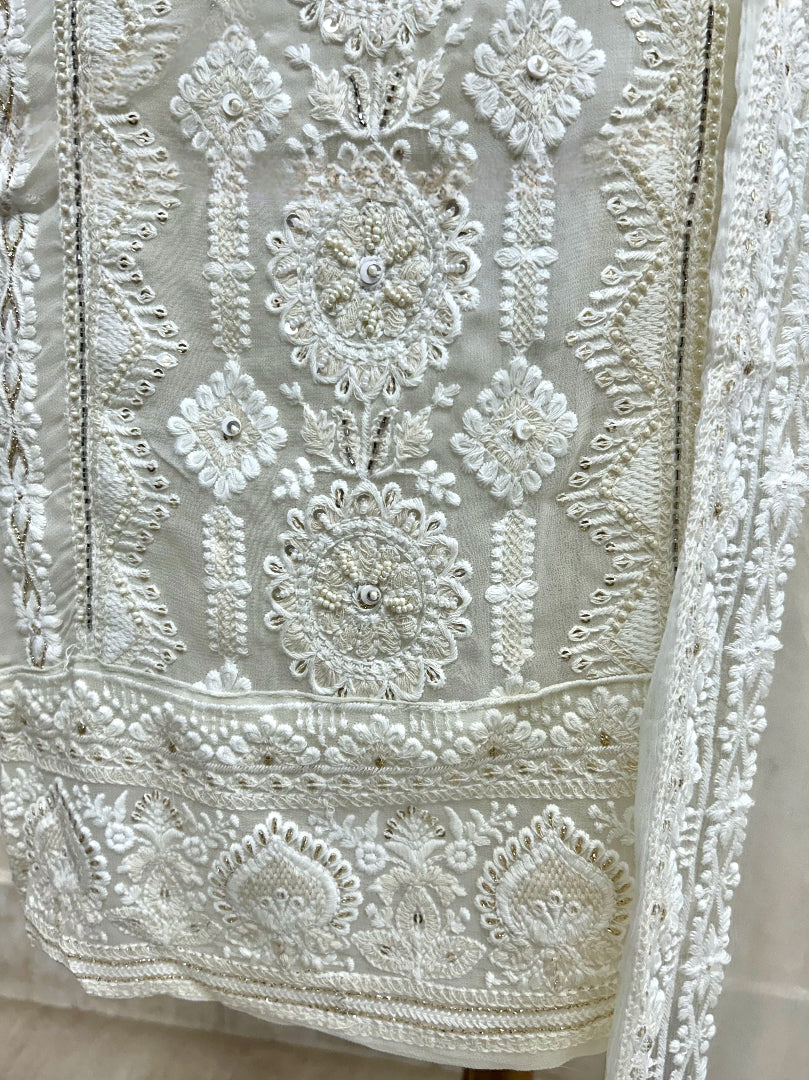 Georgette Unstitched Suit Set With Lucknowi Style