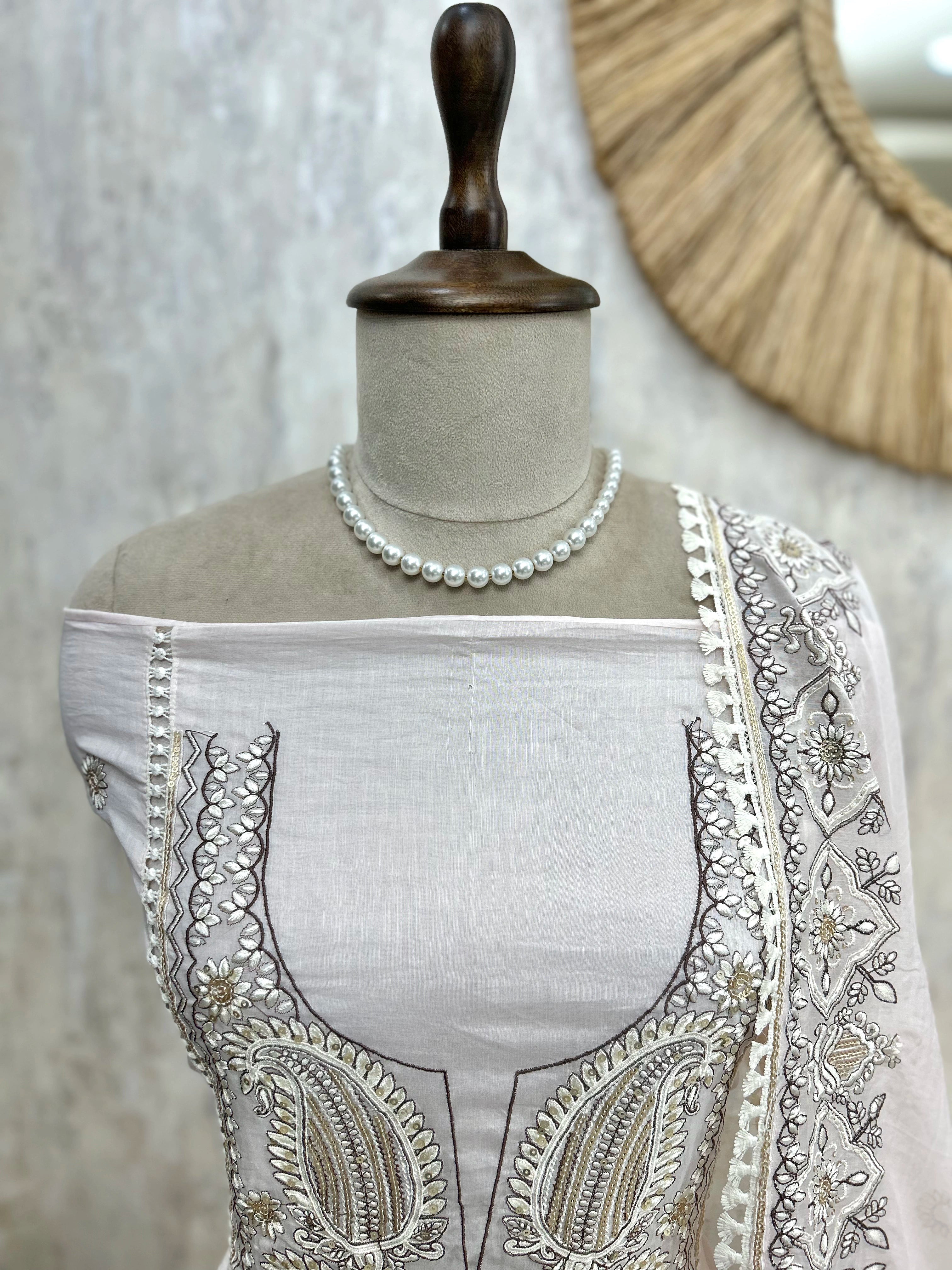 Mul Unstitched Suit Set With Thread & Sequence Work