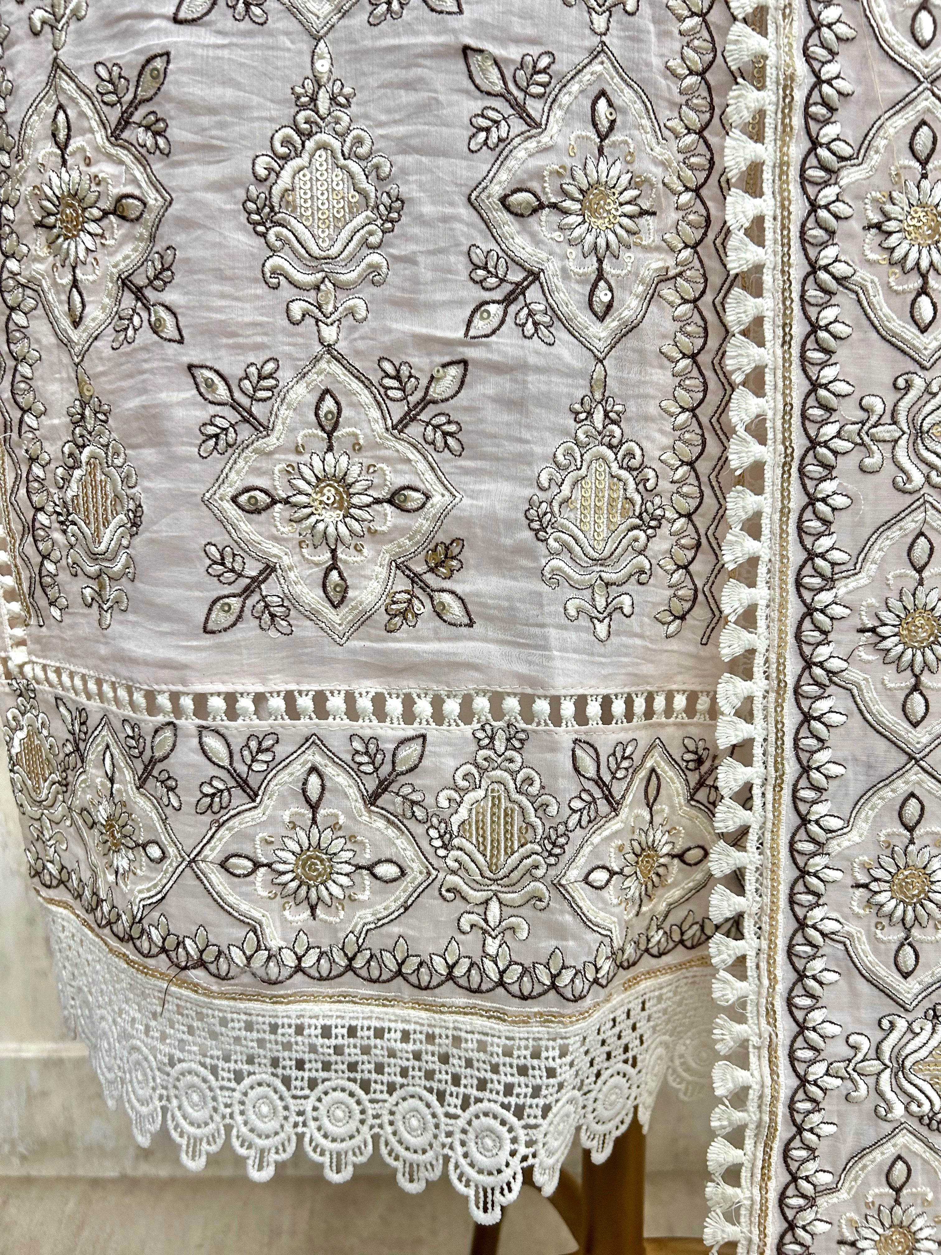 Mul Unstitched Suit Set With Thread & Sequence Work