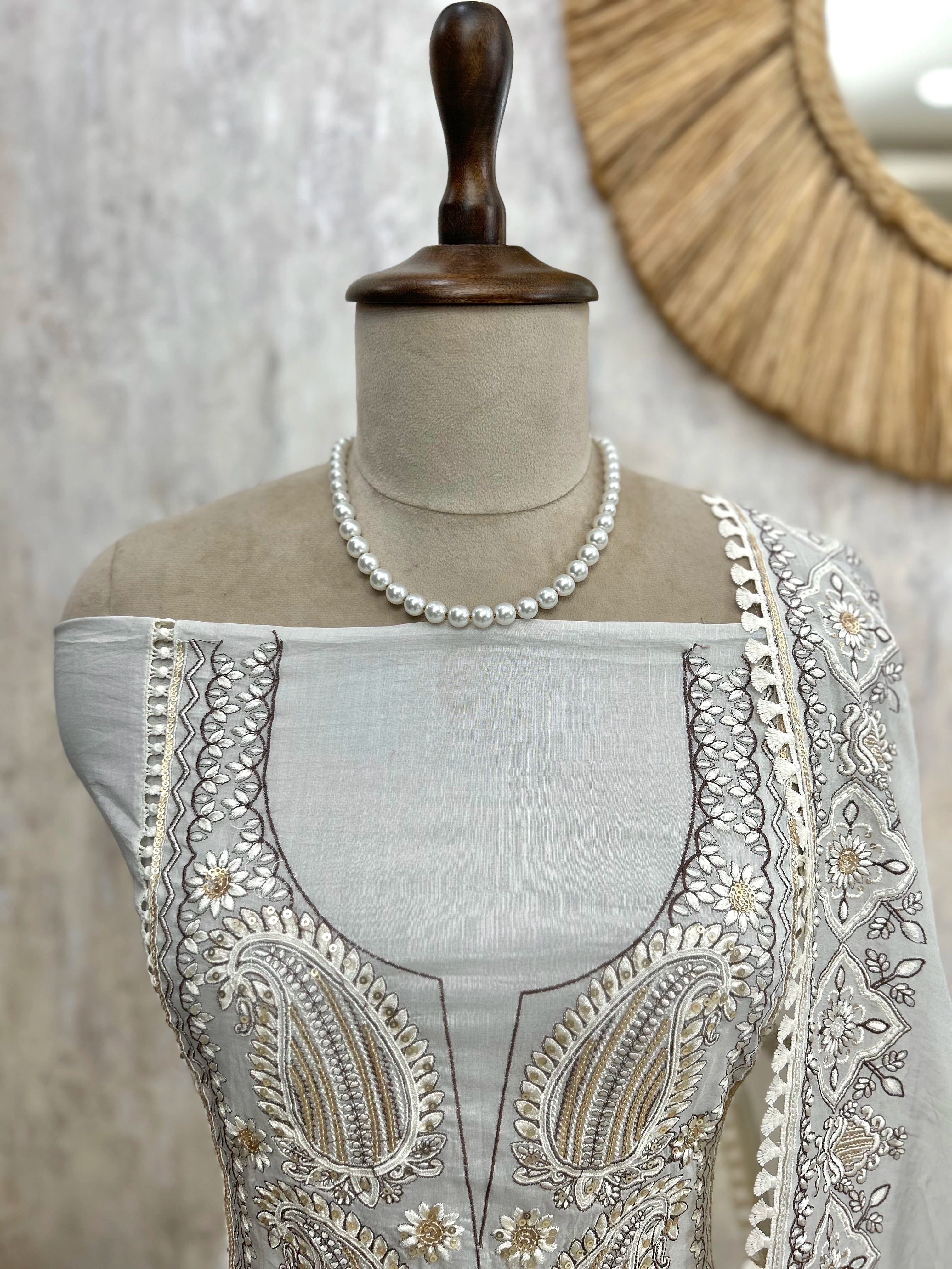 Mul Unstitched Suit Set With Thread & Sequence Work