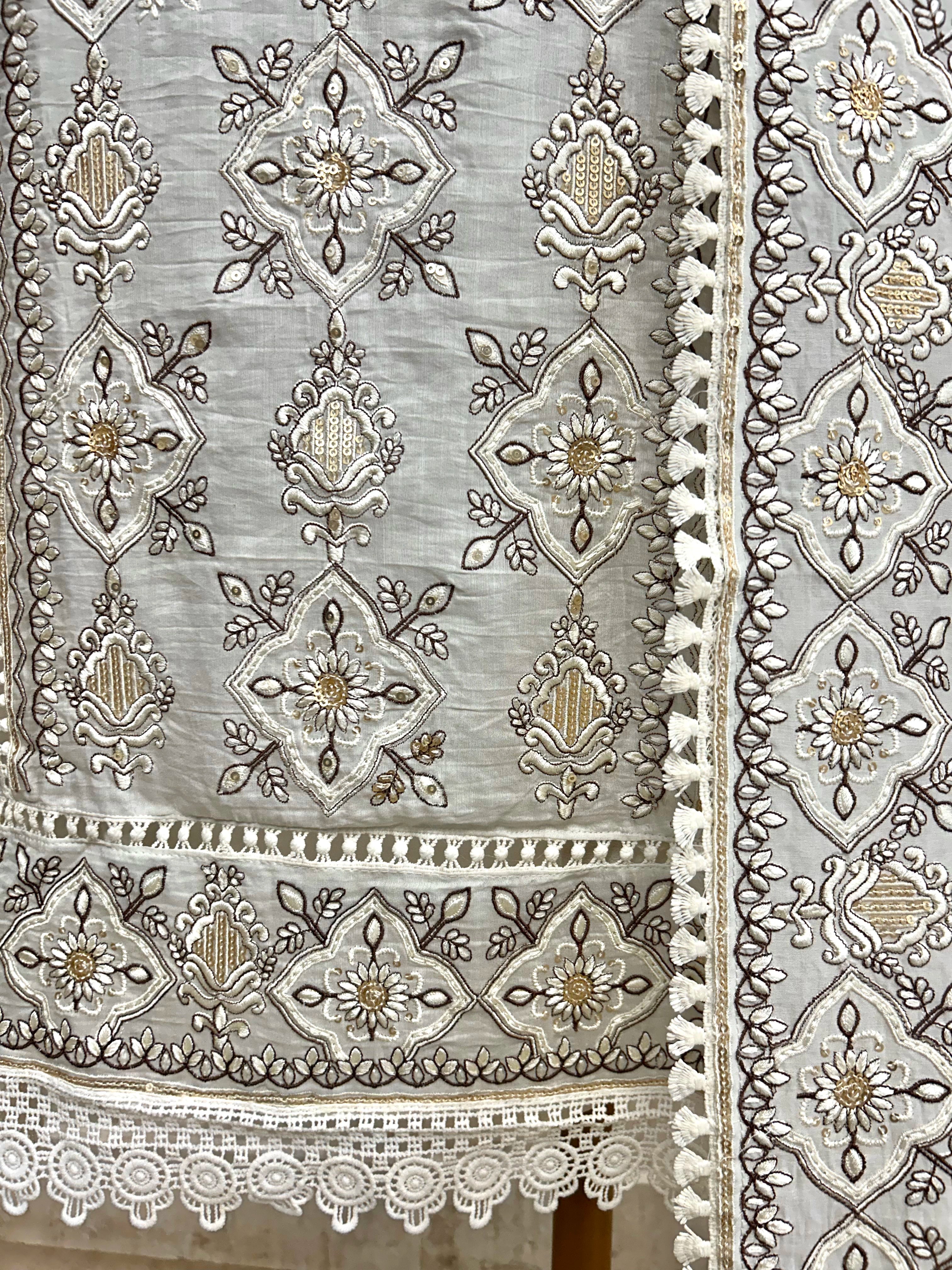 Mul Unstitched Suit Set With Thread & Sequence Work