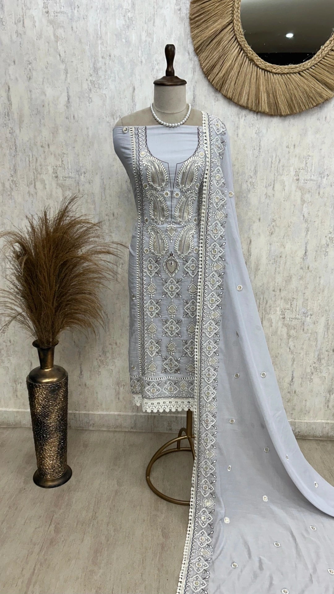 Mul Unstitched Suit Set With Thread & Sequence Work