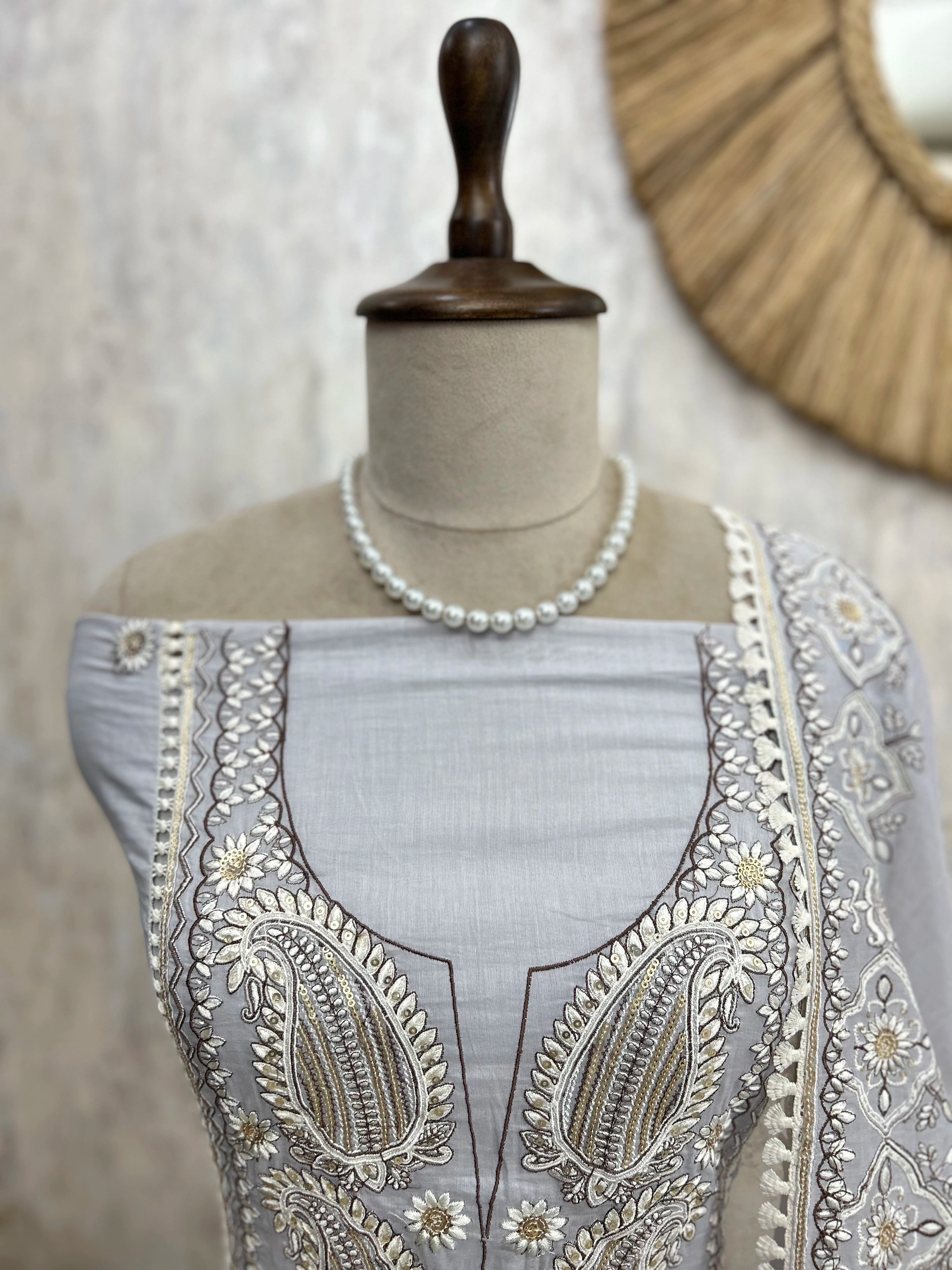 Mul Unstitched Suit Set With Thread & Sequence Work