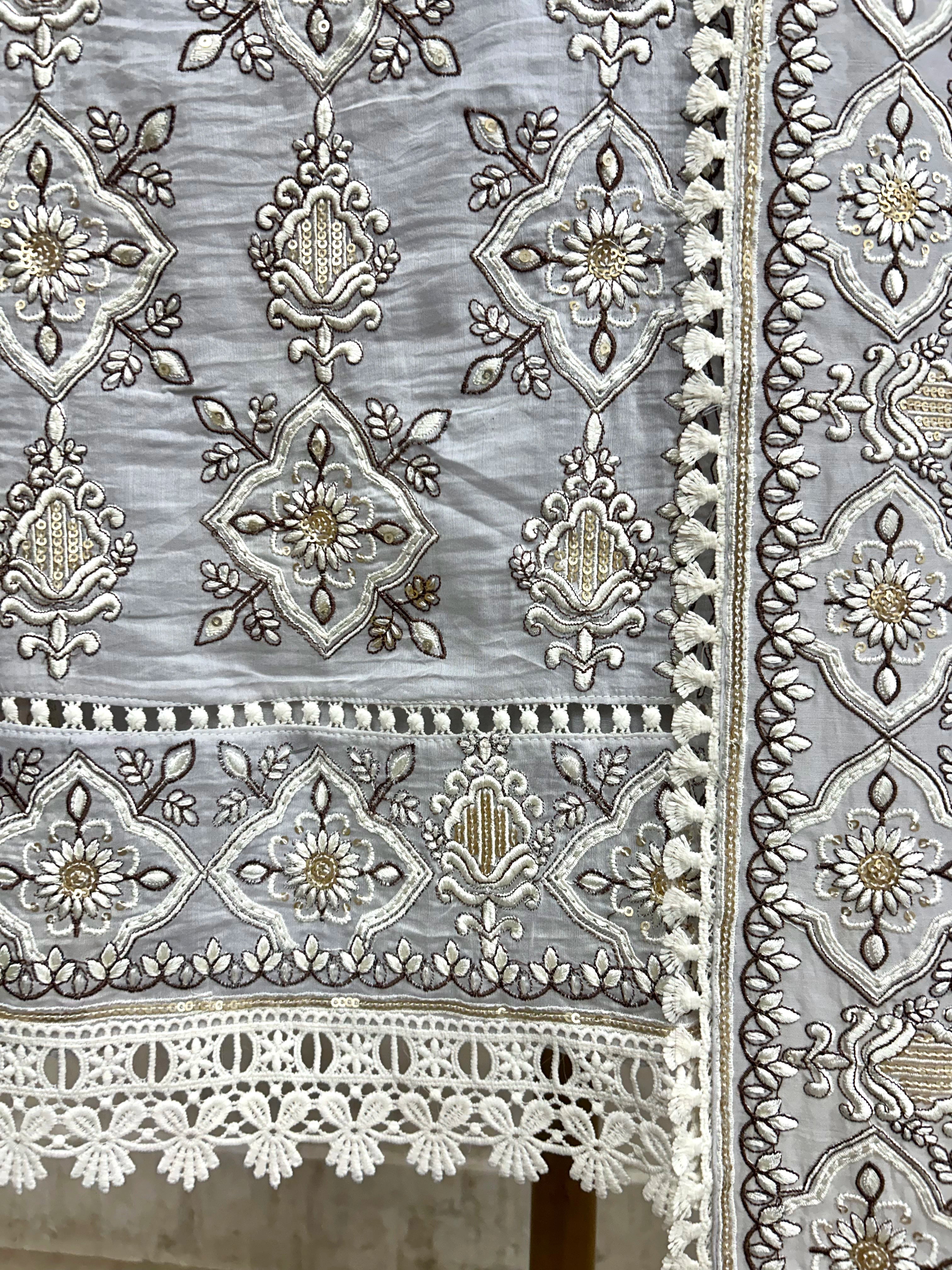 Mul Unstitched Suit Set With Thread & Sequence Work
