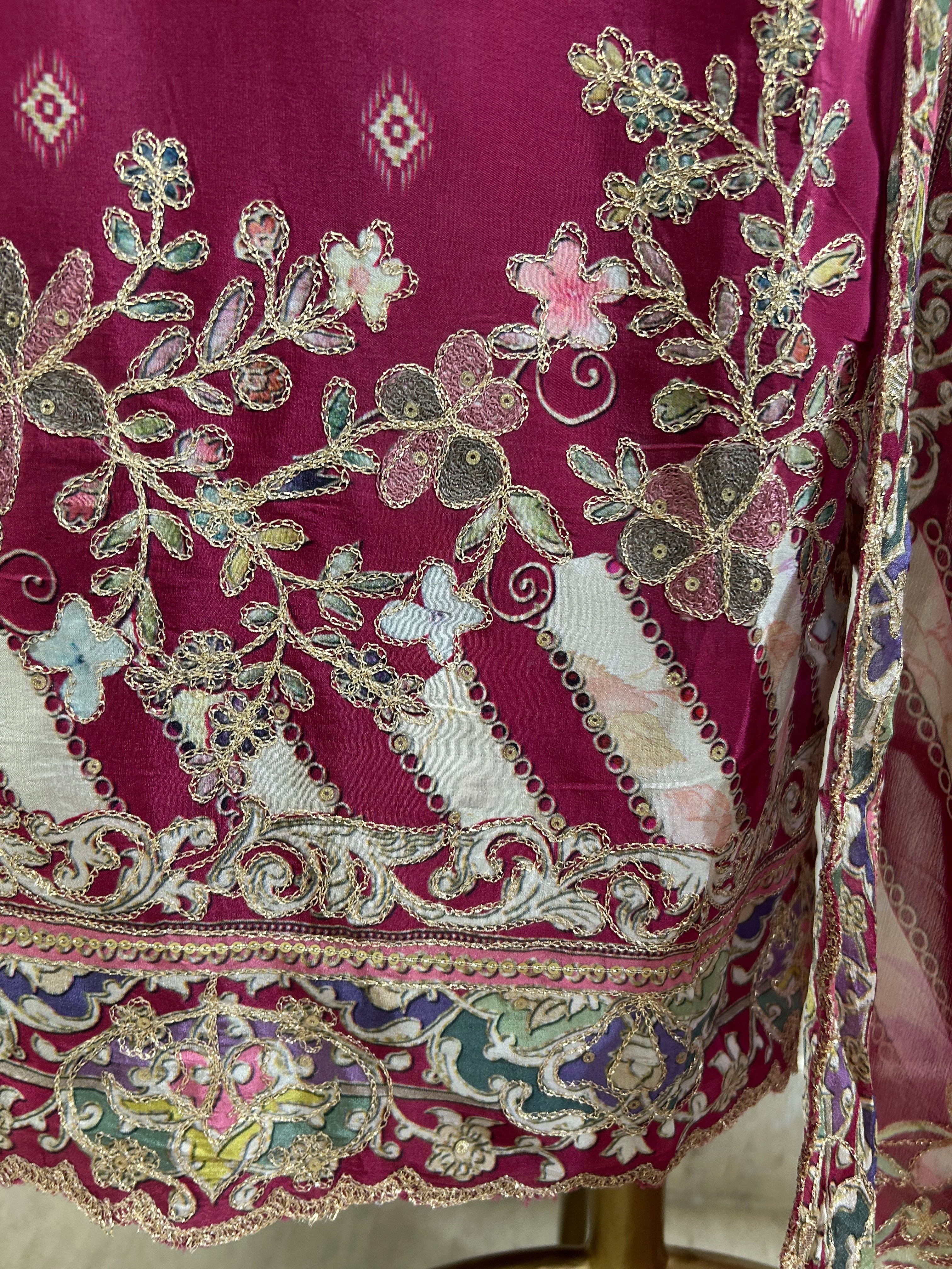 Crepe Unstitched Suit Set With Zari