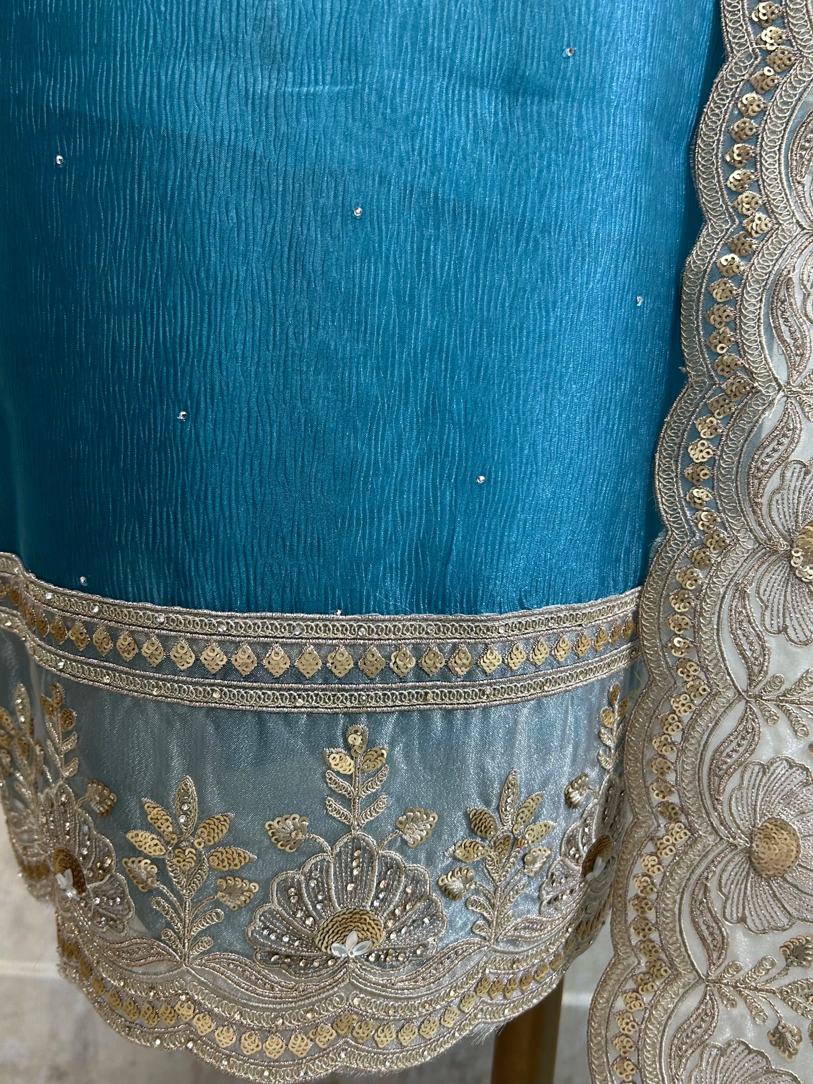 Crush Organza Unstitched Suit Set With Sequence Work