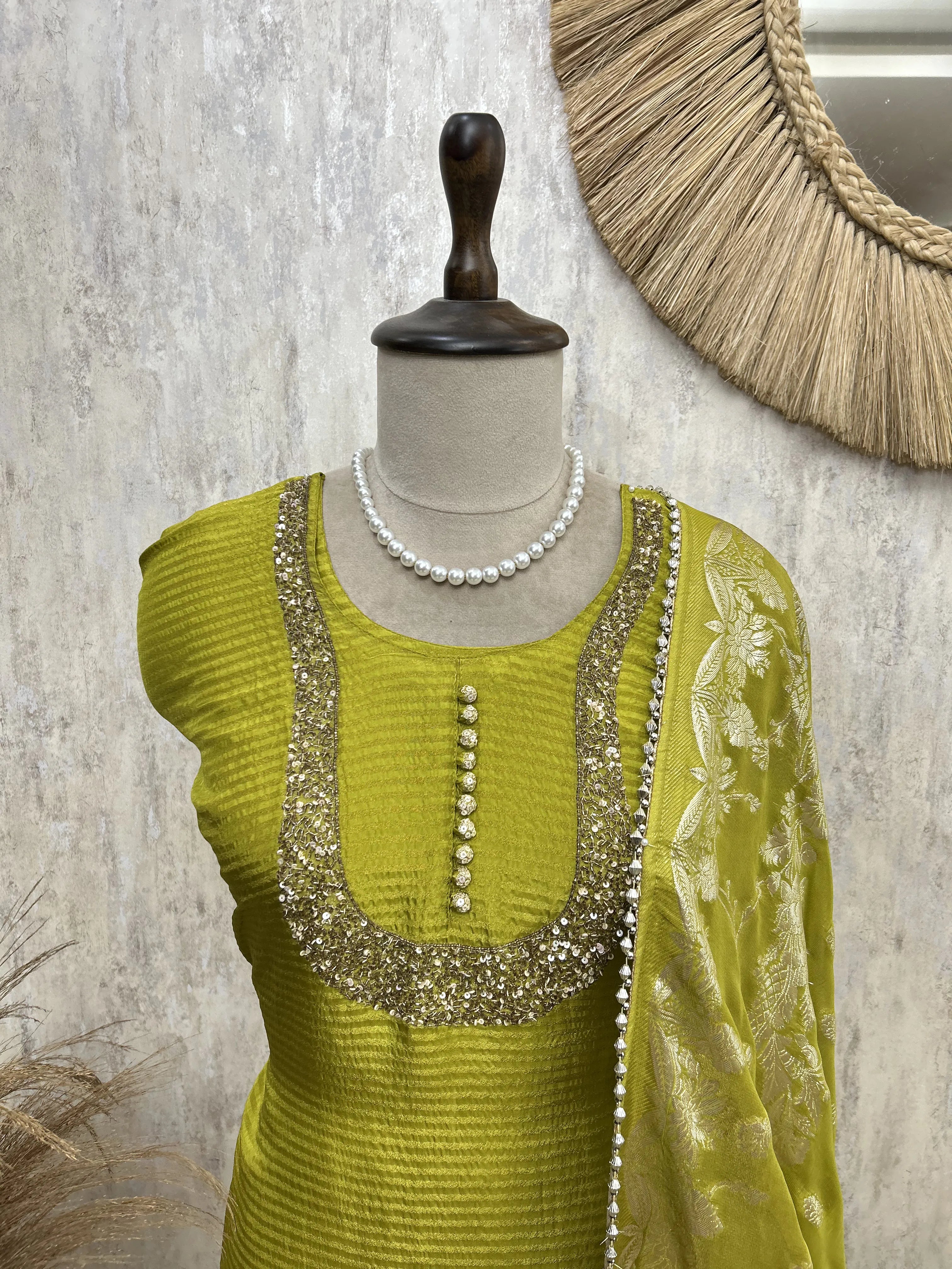 Teal Striped Elegance Unstiched Suit