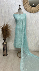 Lucknowi Georgette Unstitched Suit Set With Pearl & Sequin Work