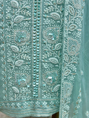 Lucknowi Georgette Unstitched Suit Set With Pearl & Sequin Work