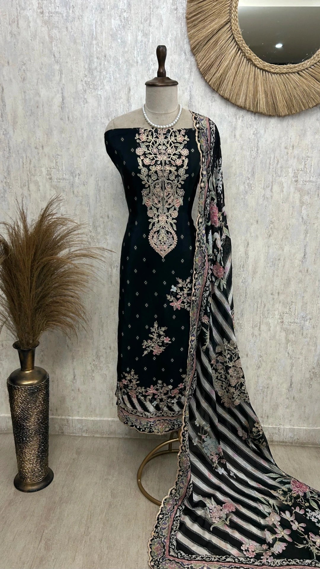 Crepe Unstitched Suit Set With Zari