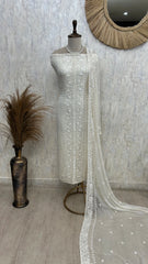 Lucknowi Georgette Unstitched Suit Set With Pearl & Sequin Work