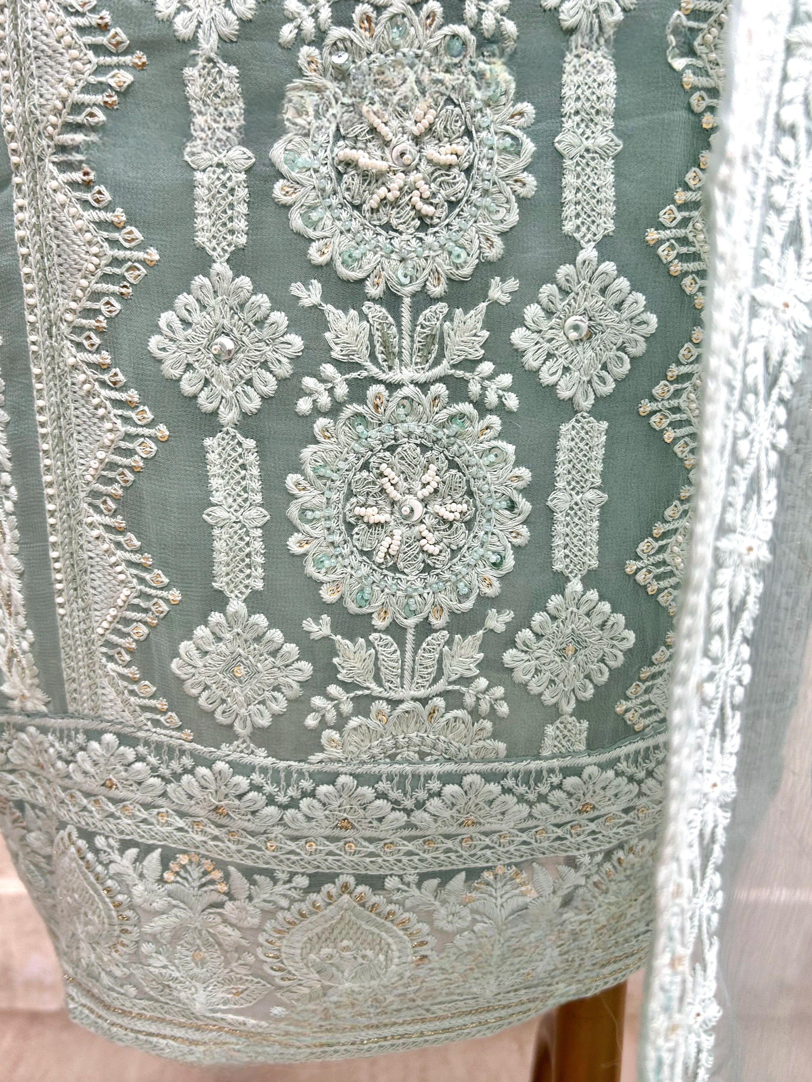 Georgette Unstitched Suit Set With Lucknowi Style