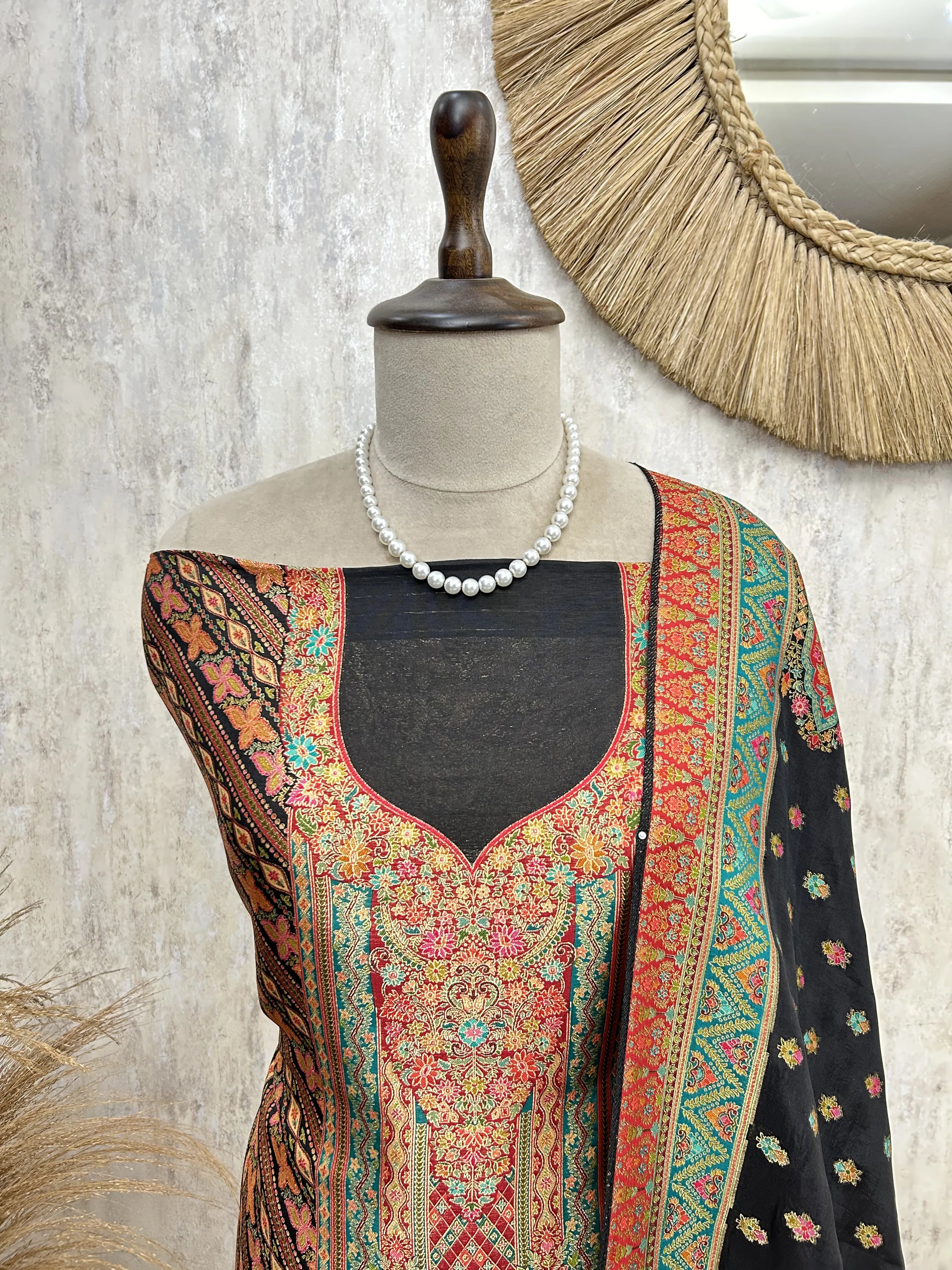 Vibrant Ethnic Weave Unstiched Suit