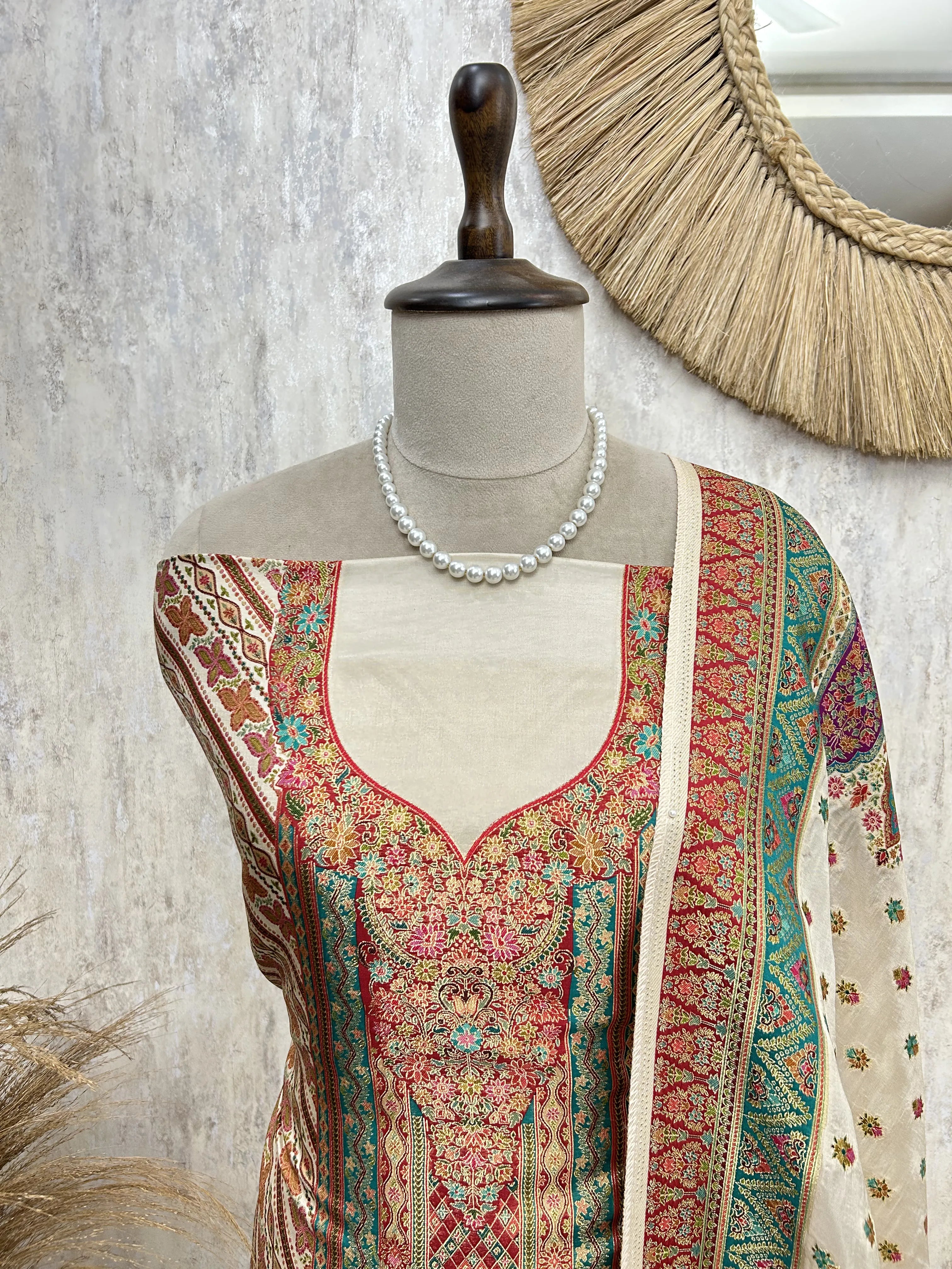Vibrant Ethnic Weave Unstiched Suit