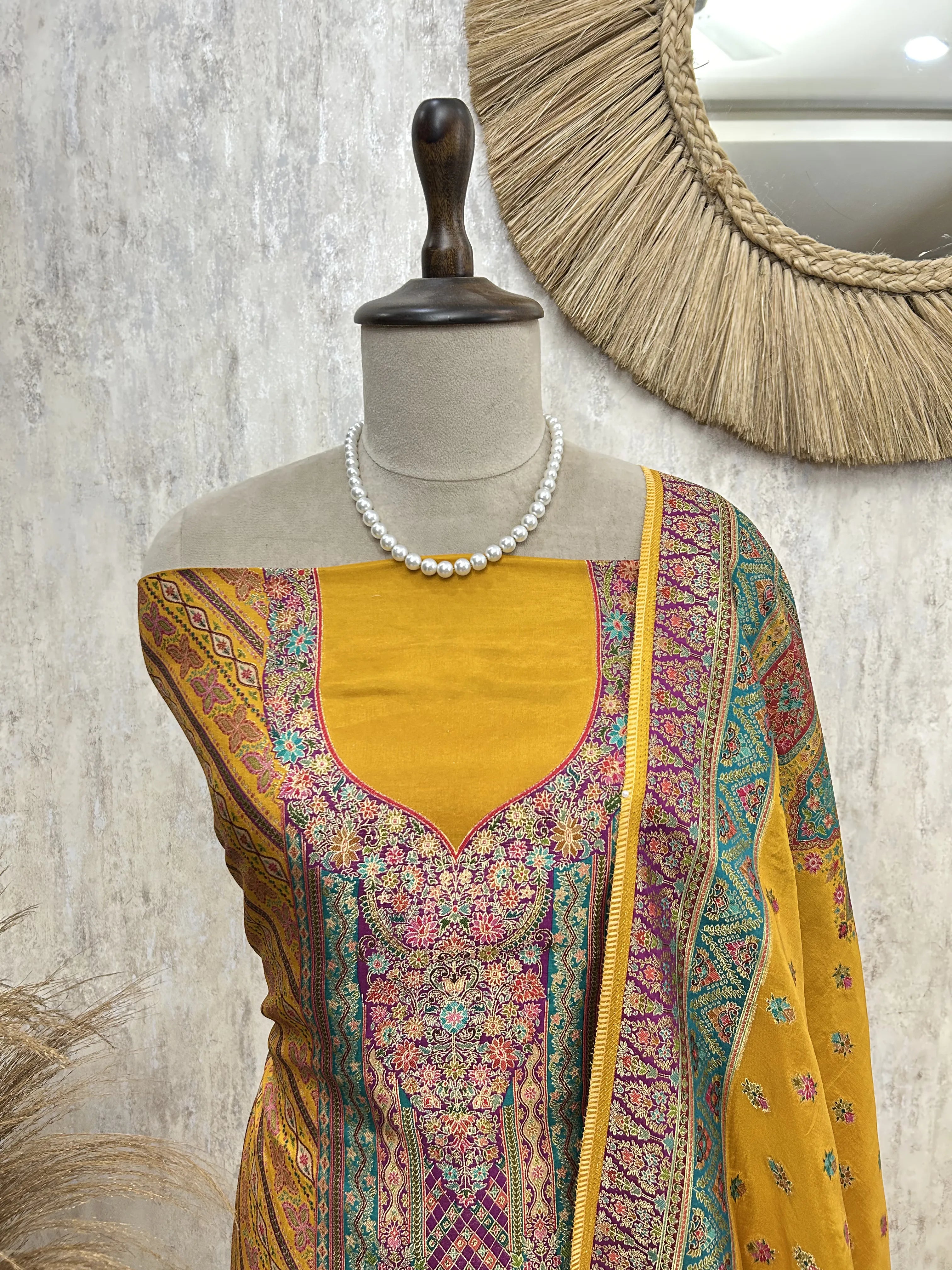 Vibrant Ethnic Weave Unstiched Suit