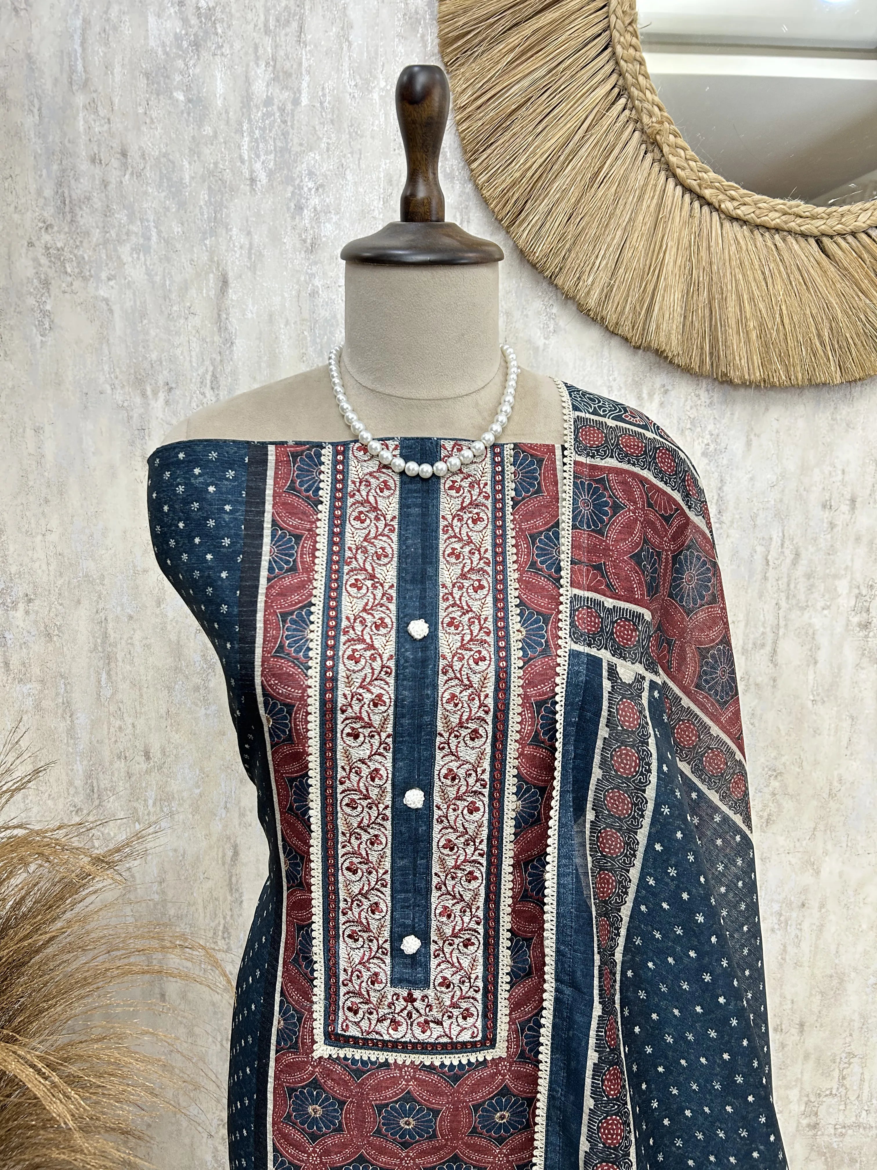 Midnight Ajrakh Elegance Unstiched Suit