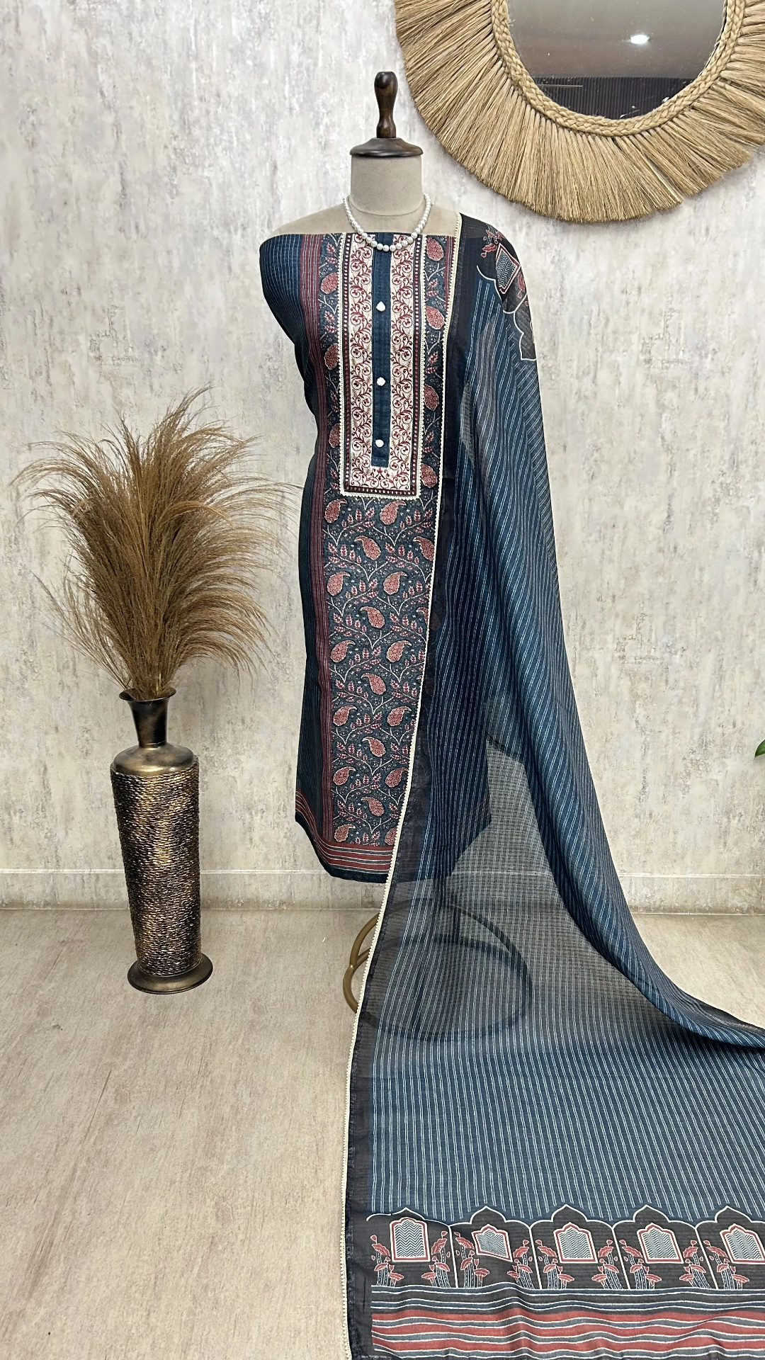 Midnight Ajrakh Elegance Unstiched Suit