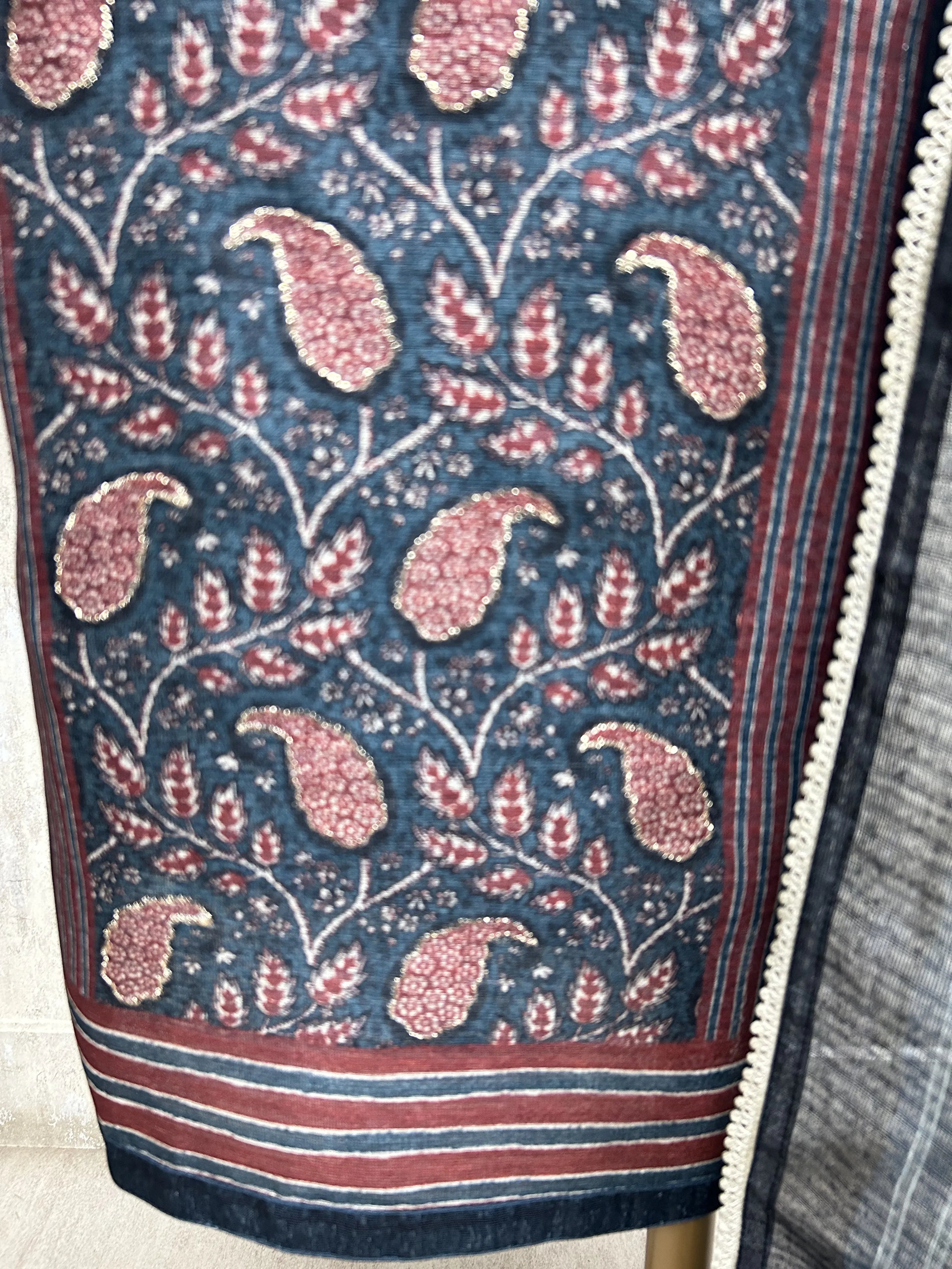 Midnight Ajrakh Elegance Unstiched Suit