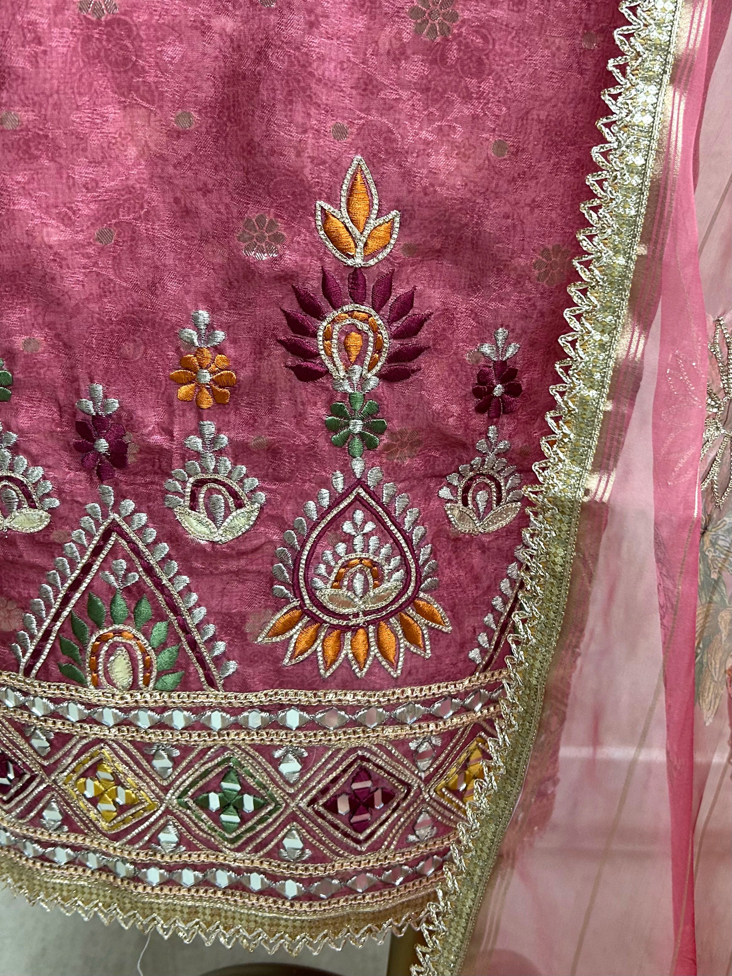 Tissue Unstitched Suit Set With Organza Dupatta