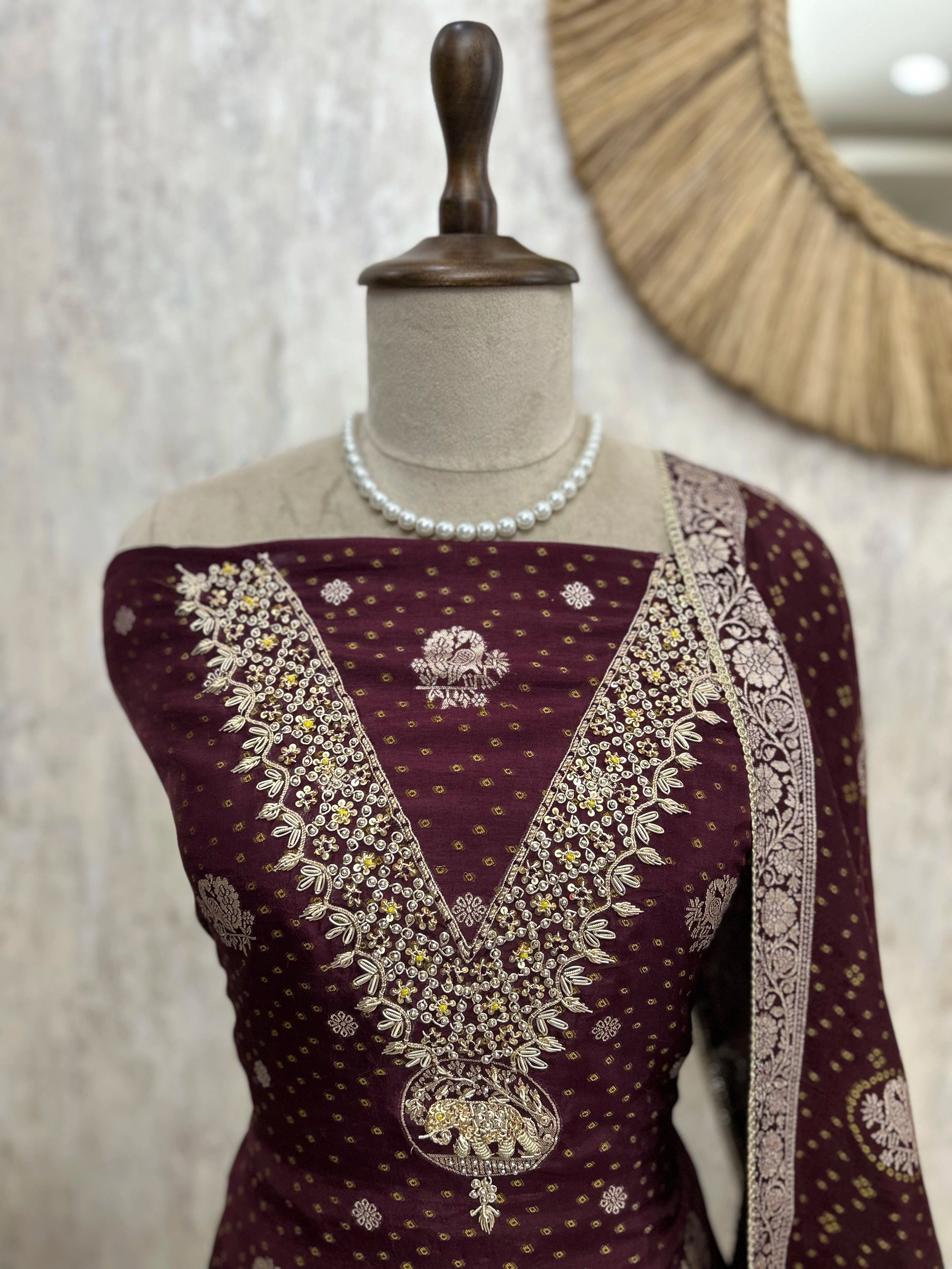 Dola Silk Unstitched Suit Set With Dola Silk Dupatta