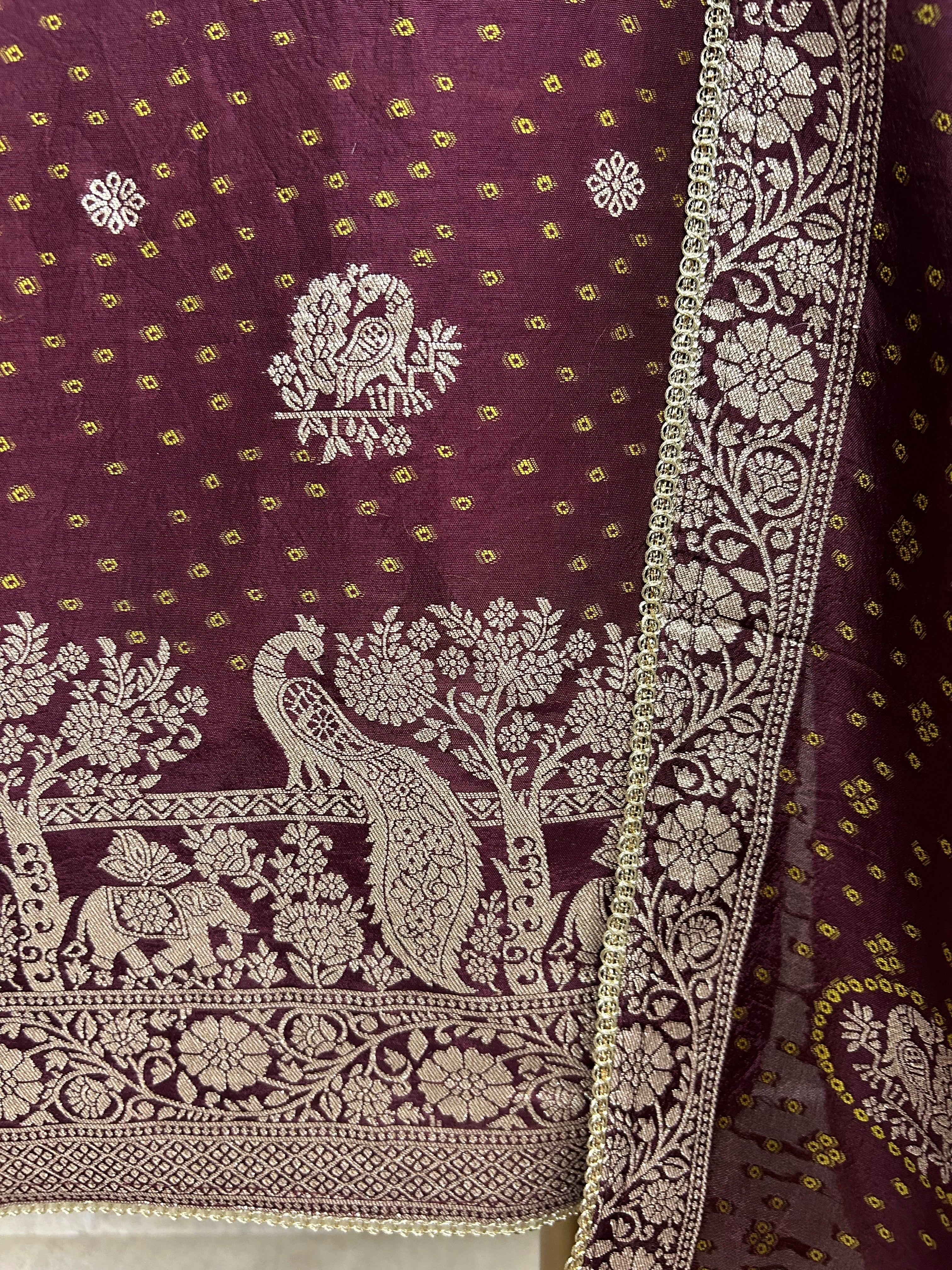 Dola SIlk Unstitched Suit Set With Peacock Figures