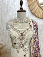 Tissue Unstitched Suit Set With Gota Patti Work