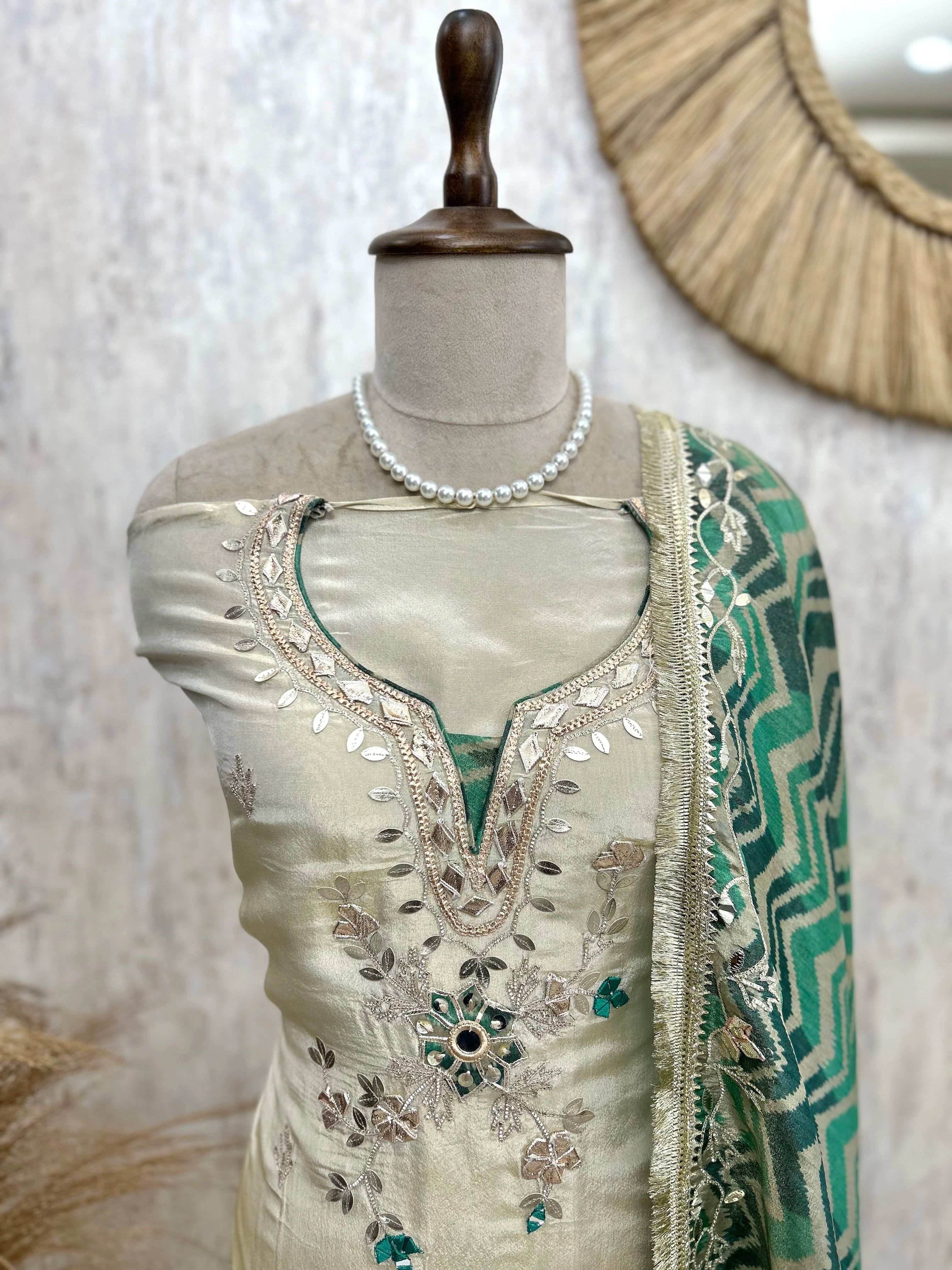 Tissue Unstitched Suit Set With Gota Patti Work
