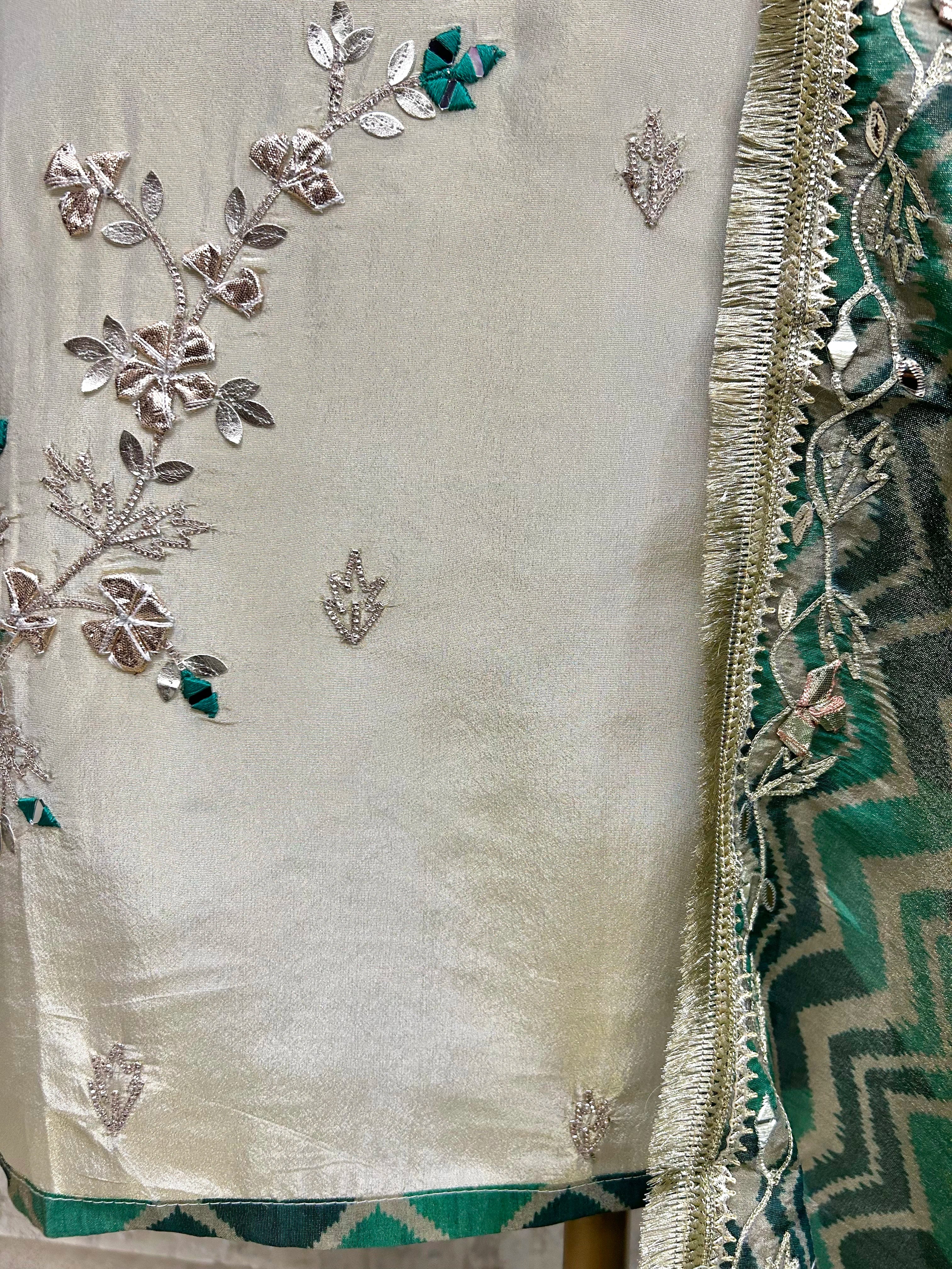 Tissue Unstitched Suit Set With Gota Patti Work