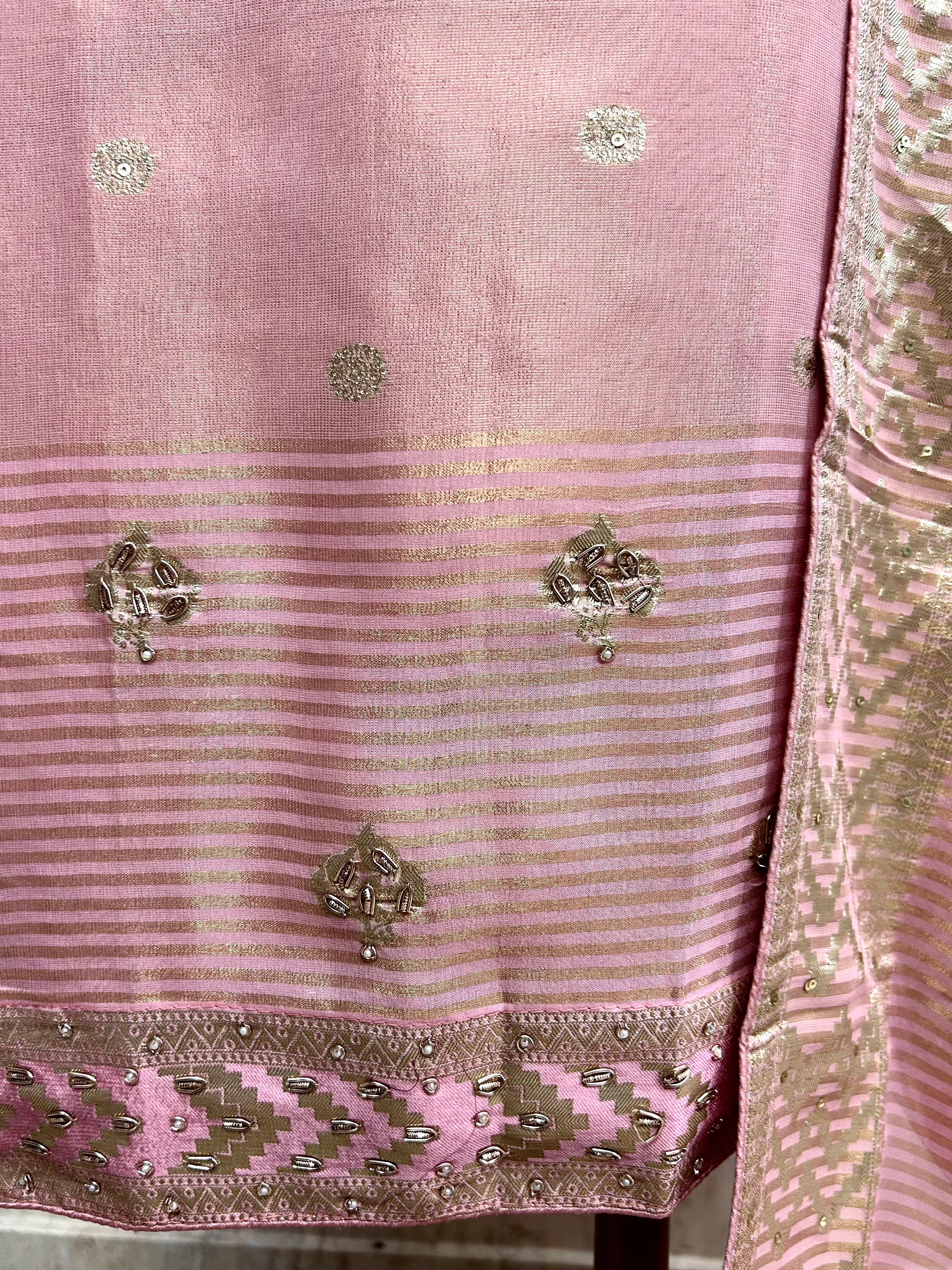 Tissue Unstitched Suit Set Featuring Zardosi Work And Banarasi Weaving On Dupatta
