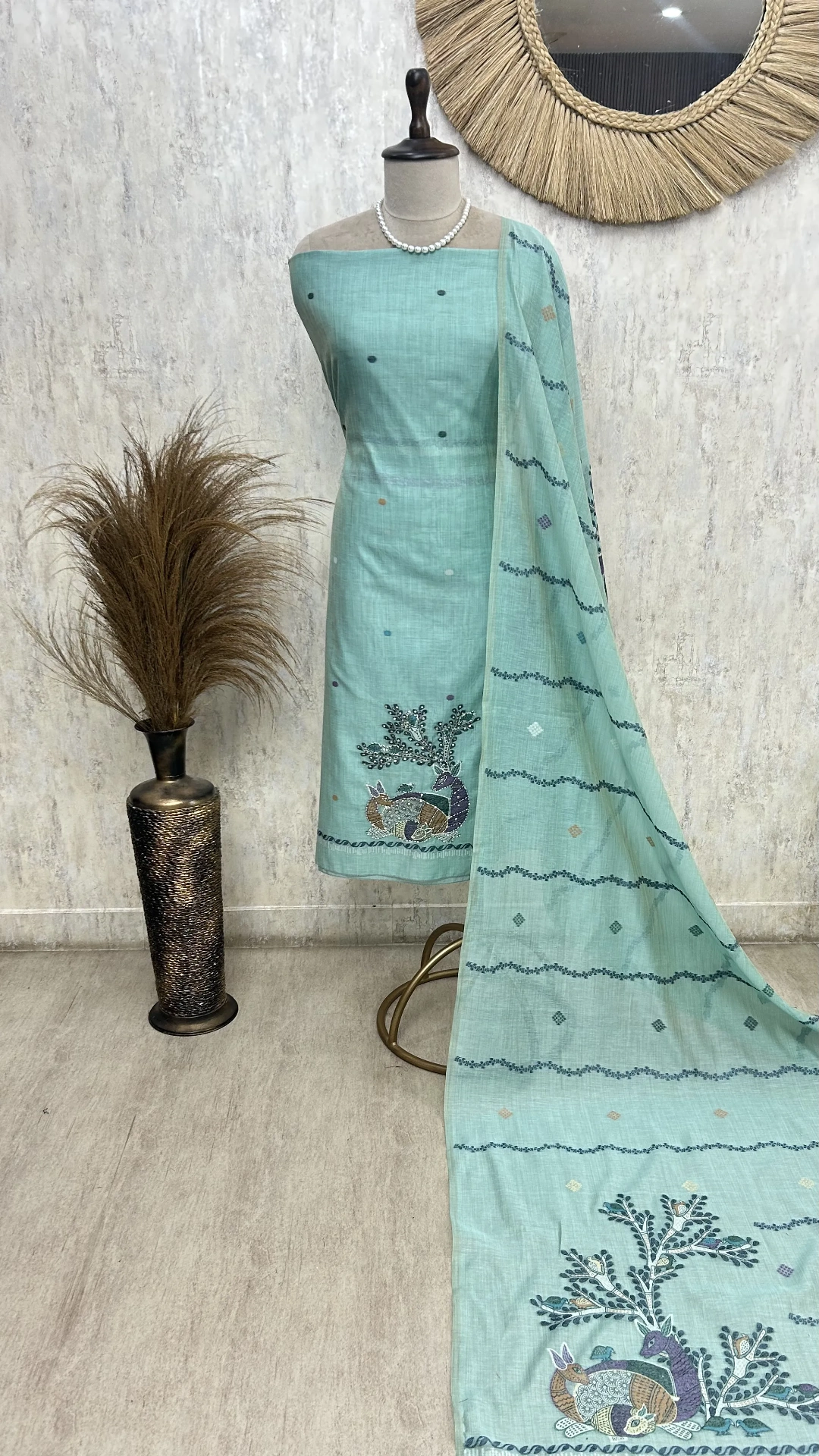 Serene Aqua Charm Unstitched Suit