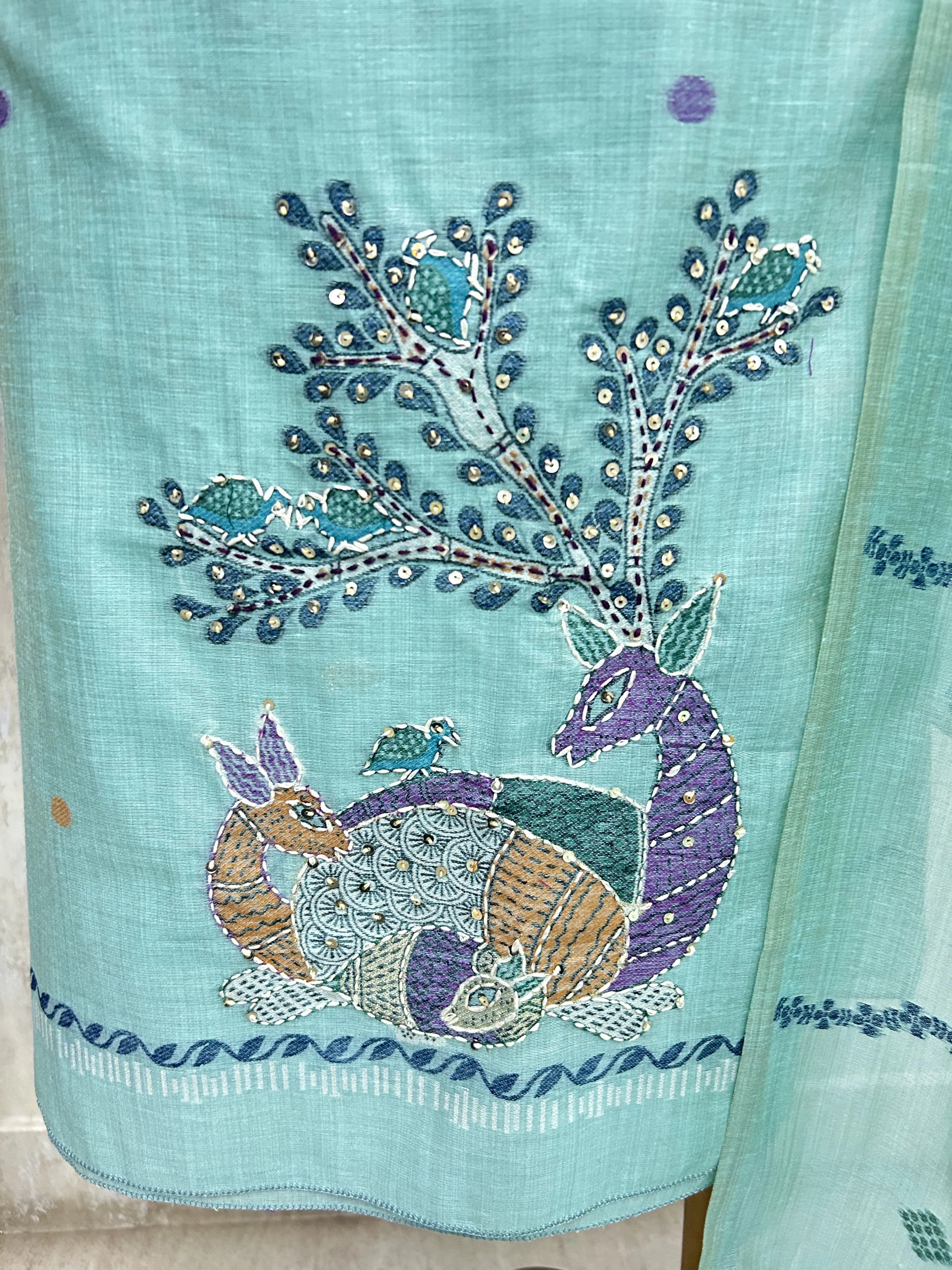 Serene Aqua Charm Unstitched Suit